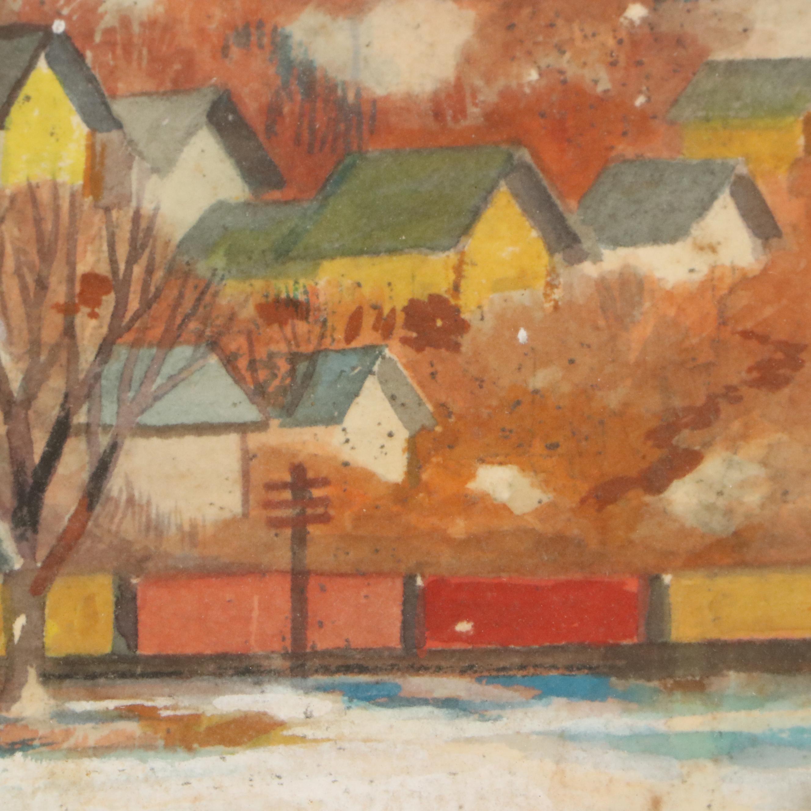 Elmer Cecil Stoner Watercolor Painting of House Below Hill, Early 20th Century