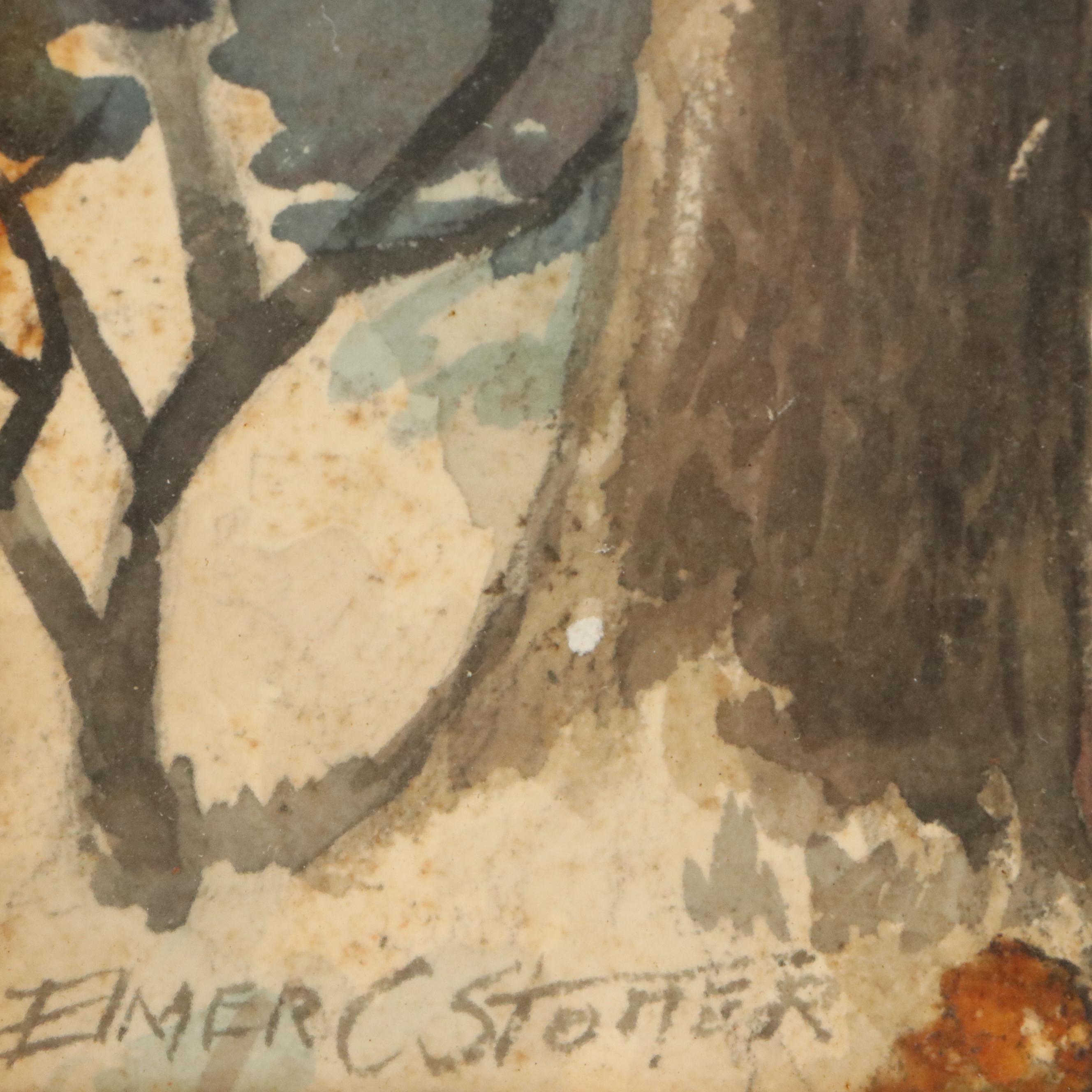 Elmer Cecil Stoner Watercolor Painting of House Below Hill, Early 20th Century