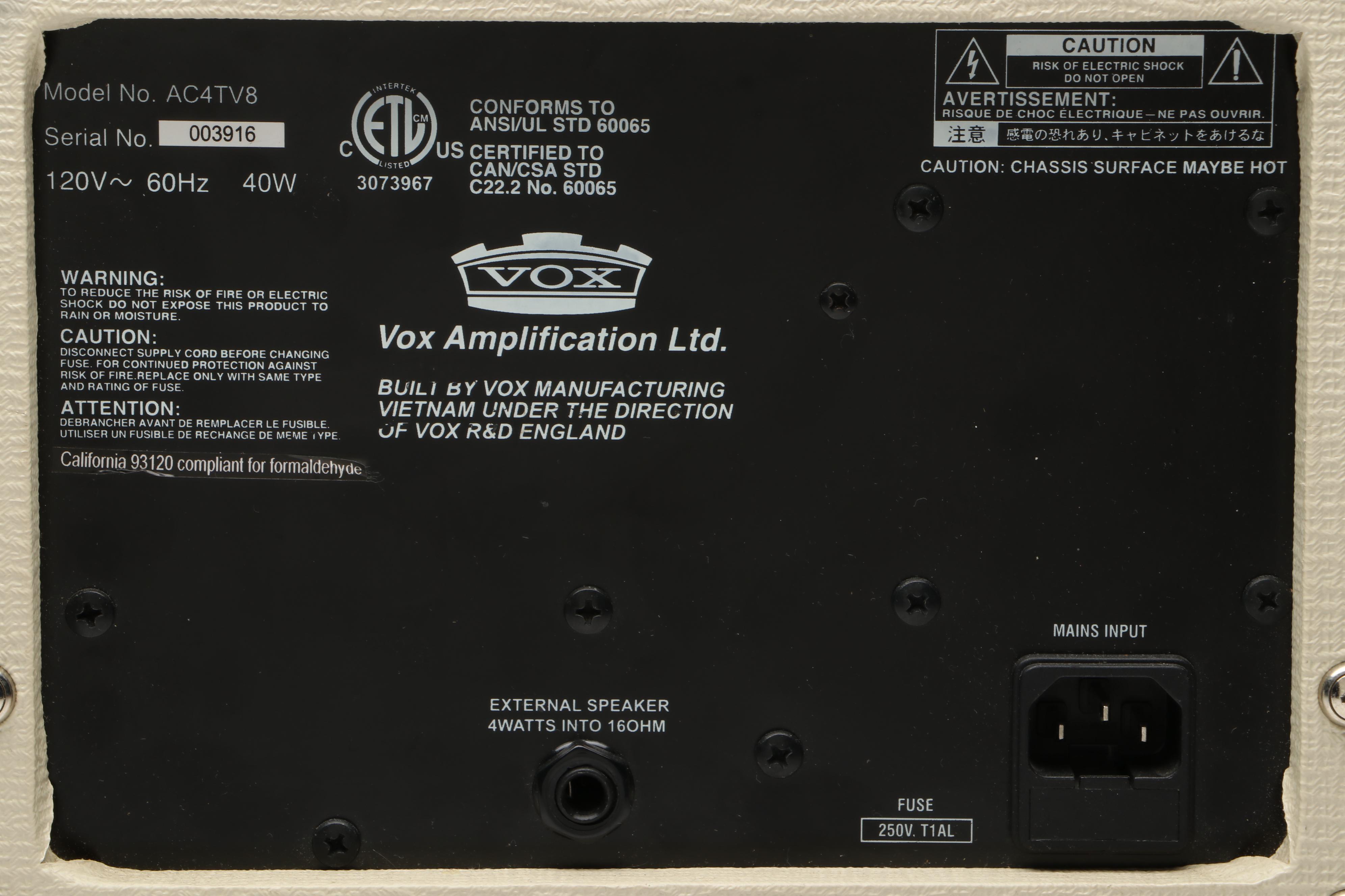 Vox AC4TV8 Tube Guitar Combo Amplifier