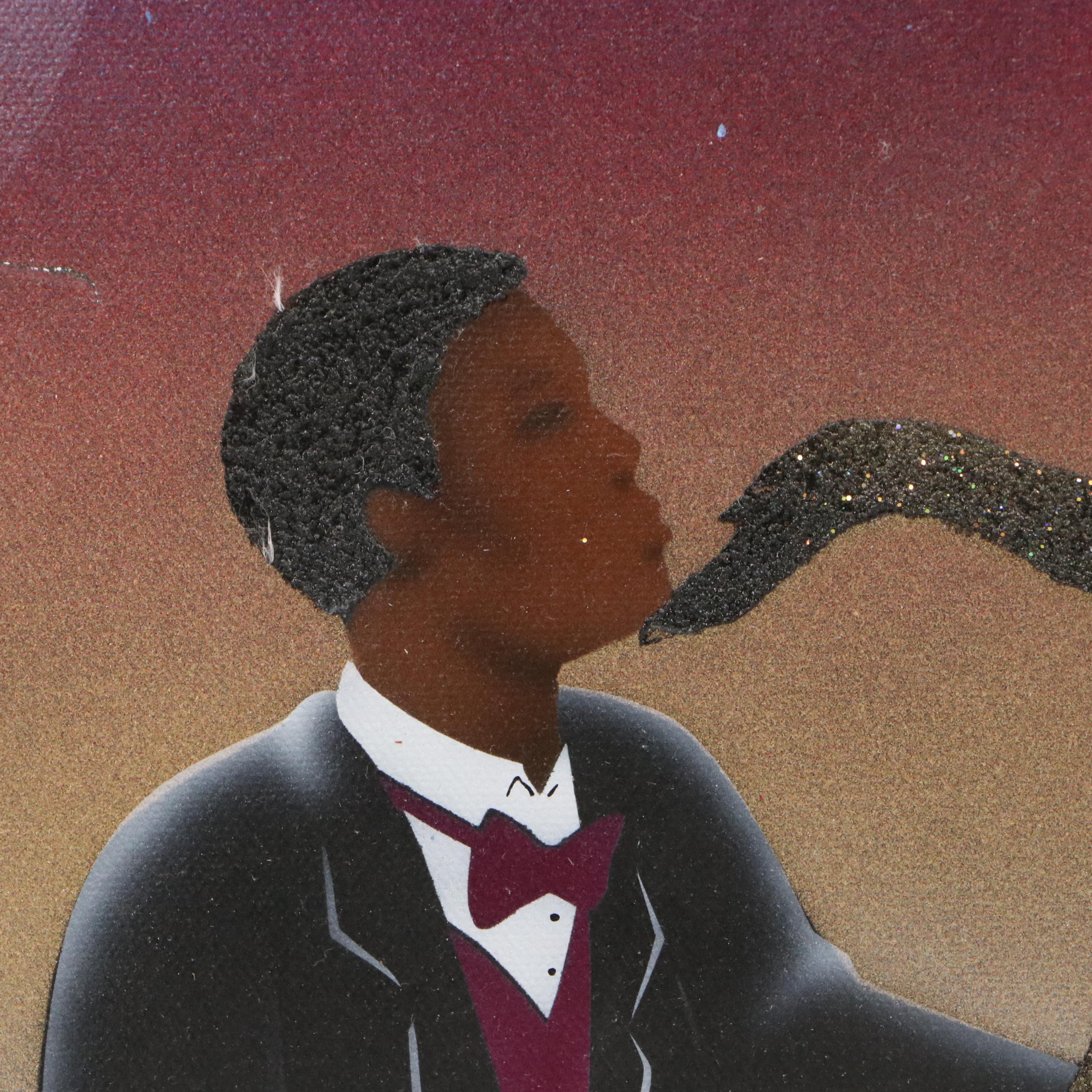 Embellished Giclée of Jazz Art Glamorous Couple with Skyline, Late 20th Century