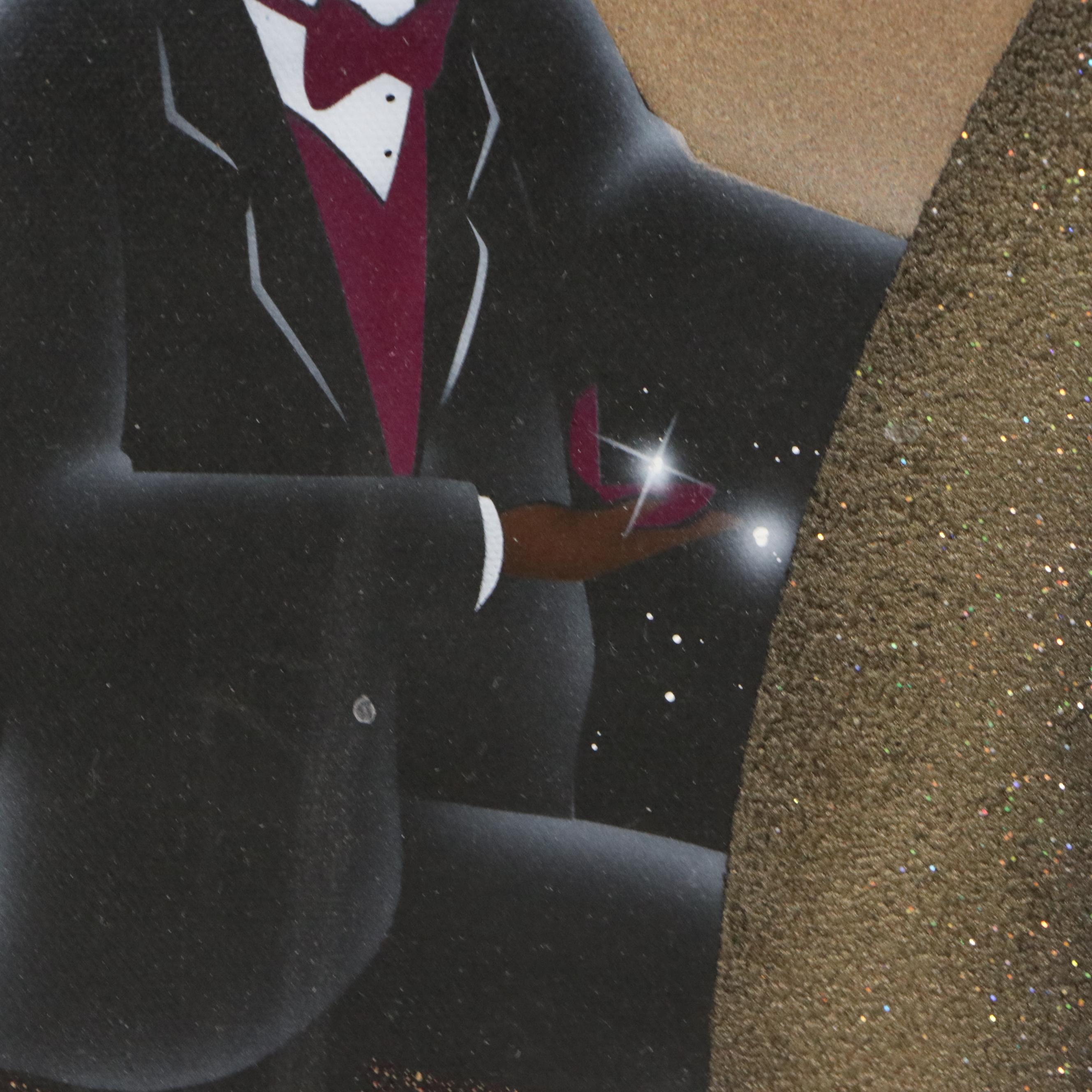 Embellished Giclée of Jazz Art Glamorous Couple with Skyline, Late 20th Century