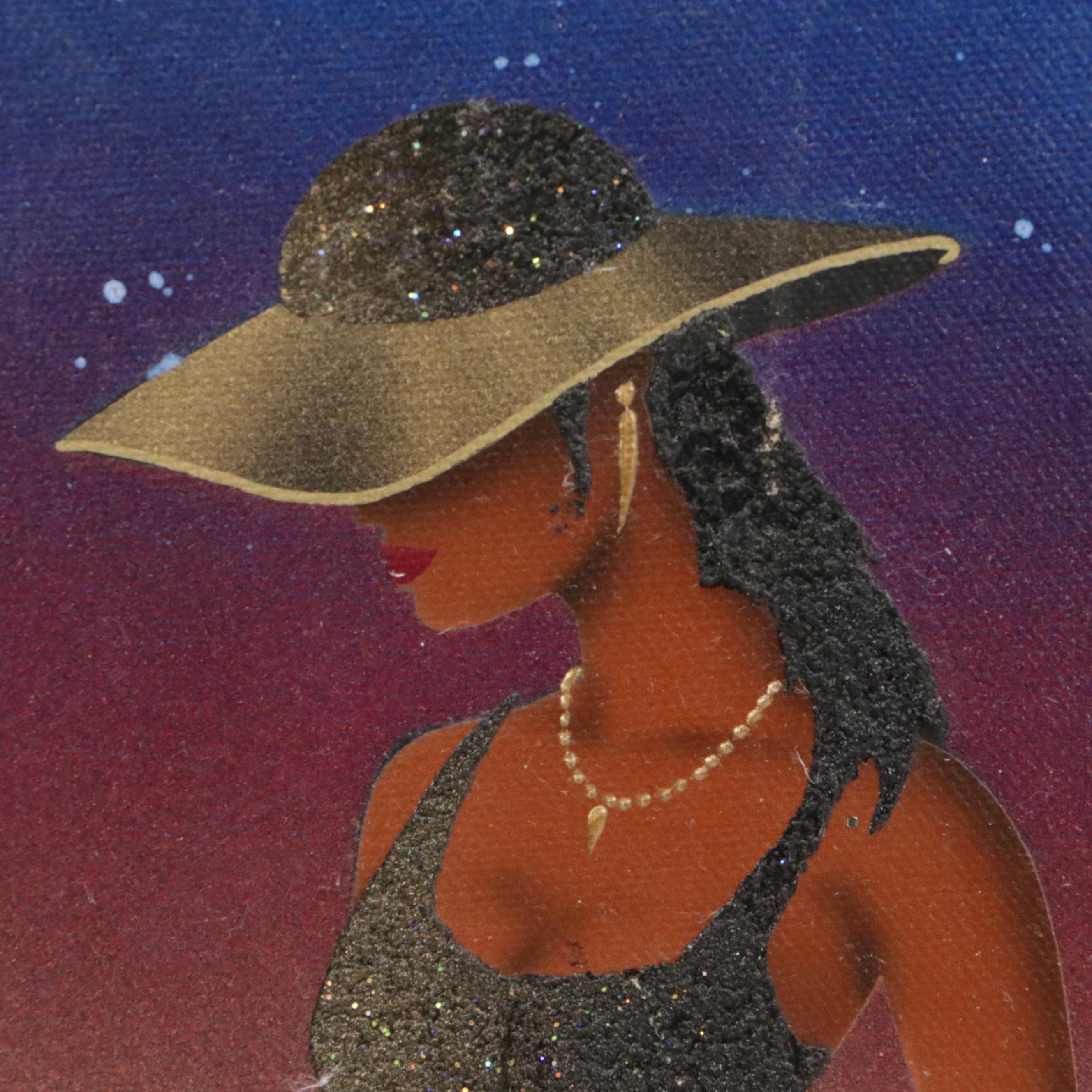 Embellished Giclée of Jazz Art Glamorous Couple with Skyline, Late 20th Century