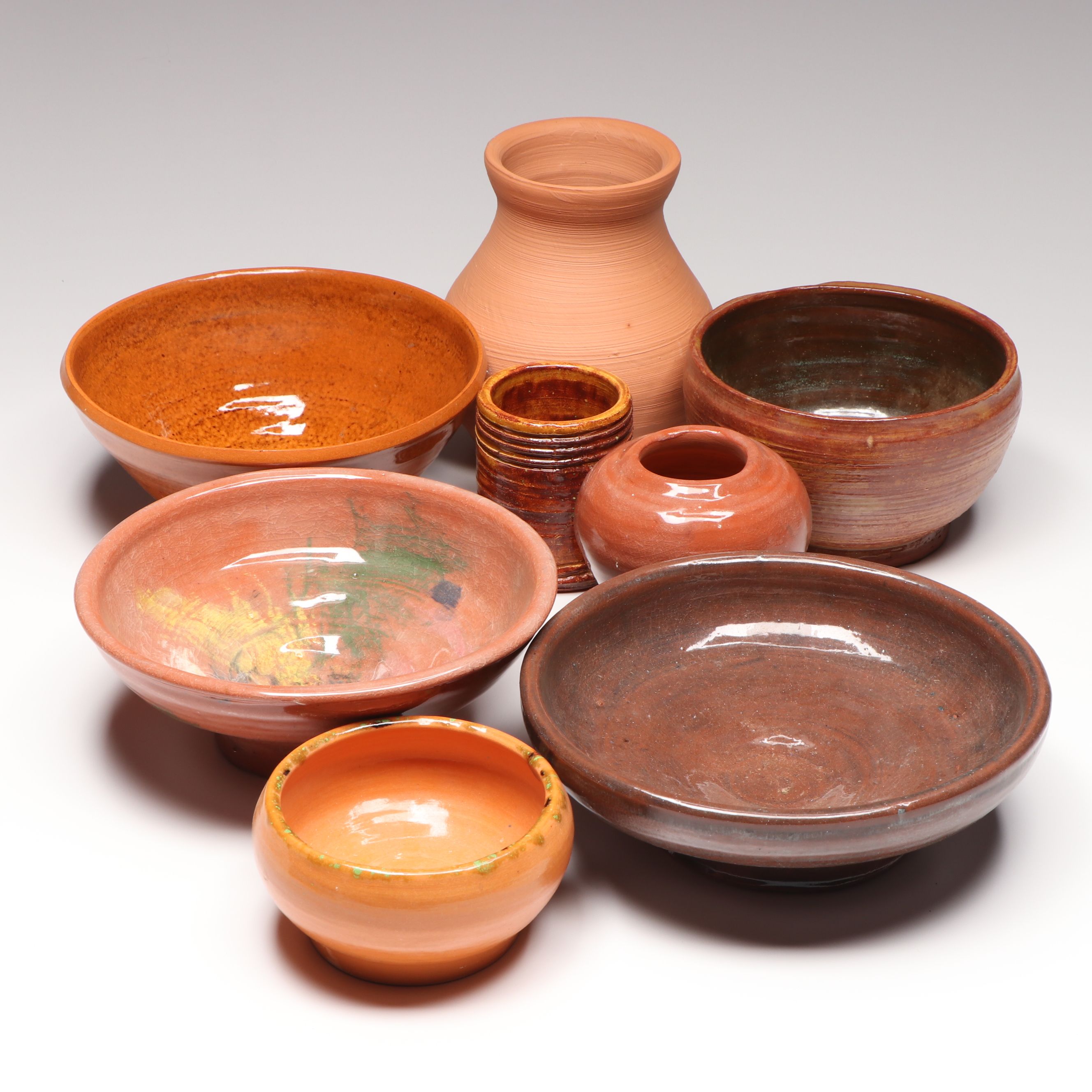 Lutz Art Pottery Terracotta Bowls and Vases