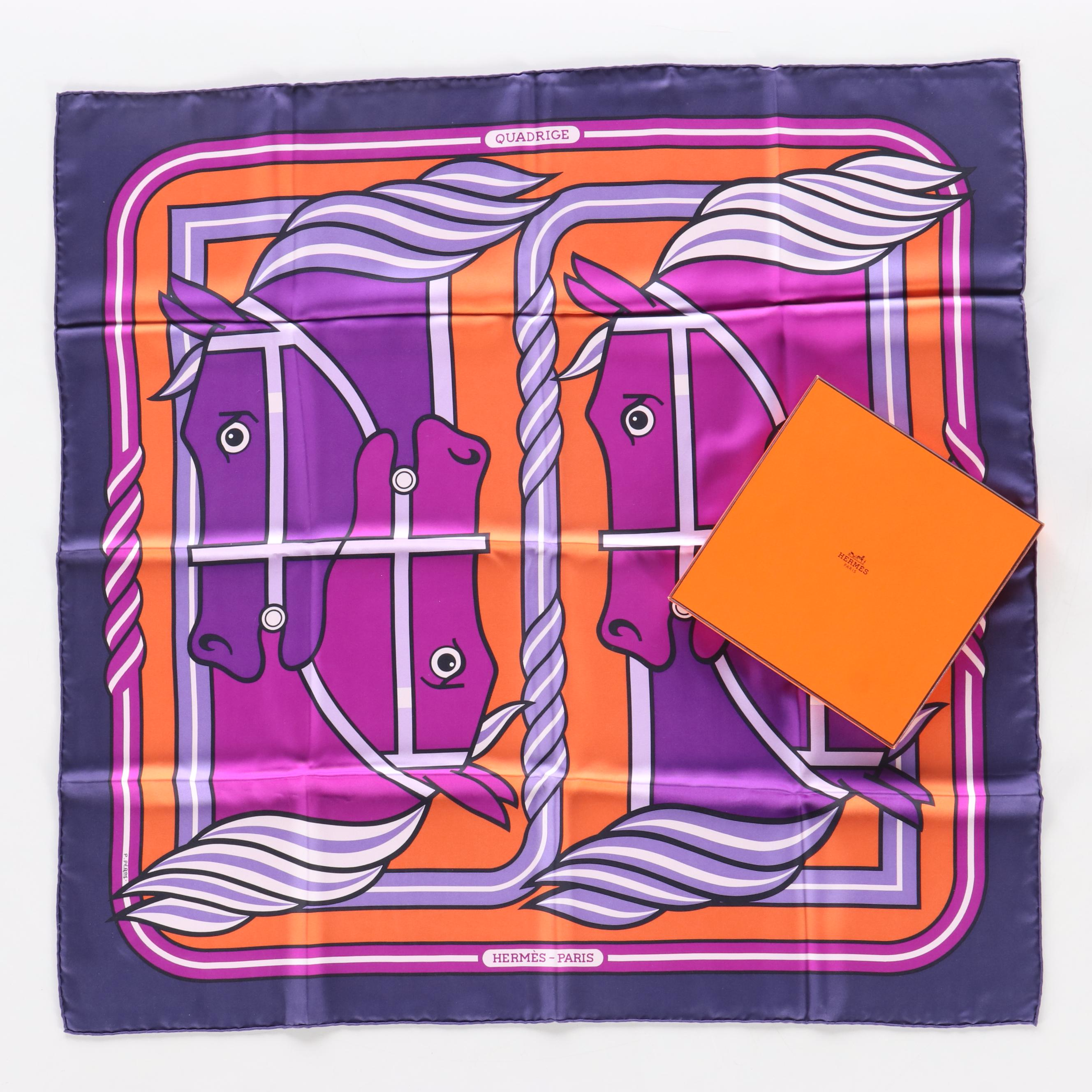 Hermès "Quadrige" Silk Twill Scarf 90 in Box