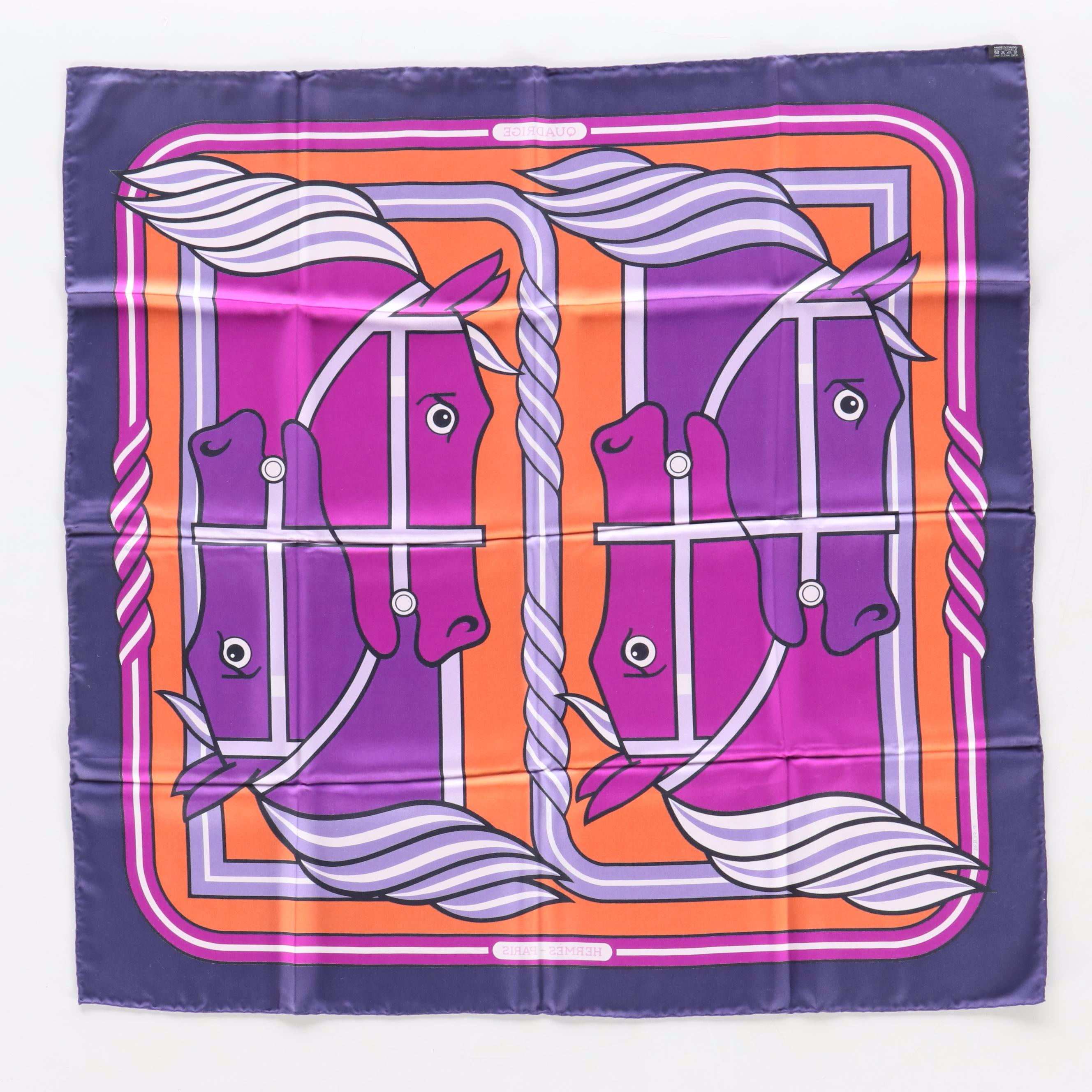 Hermès "Quadrige" Silk Twill Scarf 90 in Box