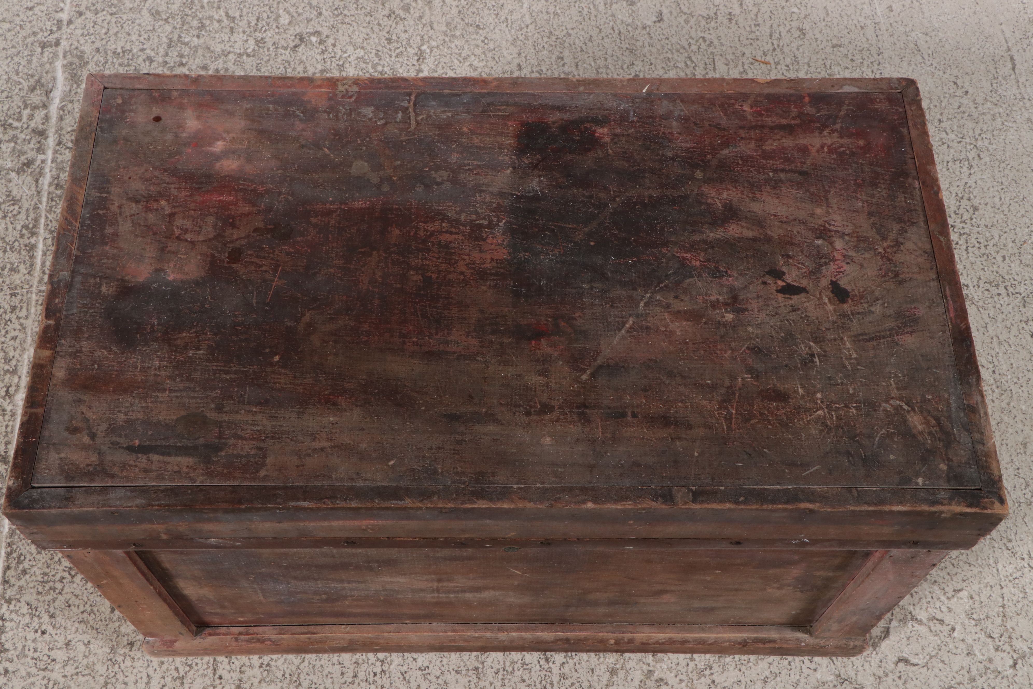 Chinese Red Painted Wooden Trunk