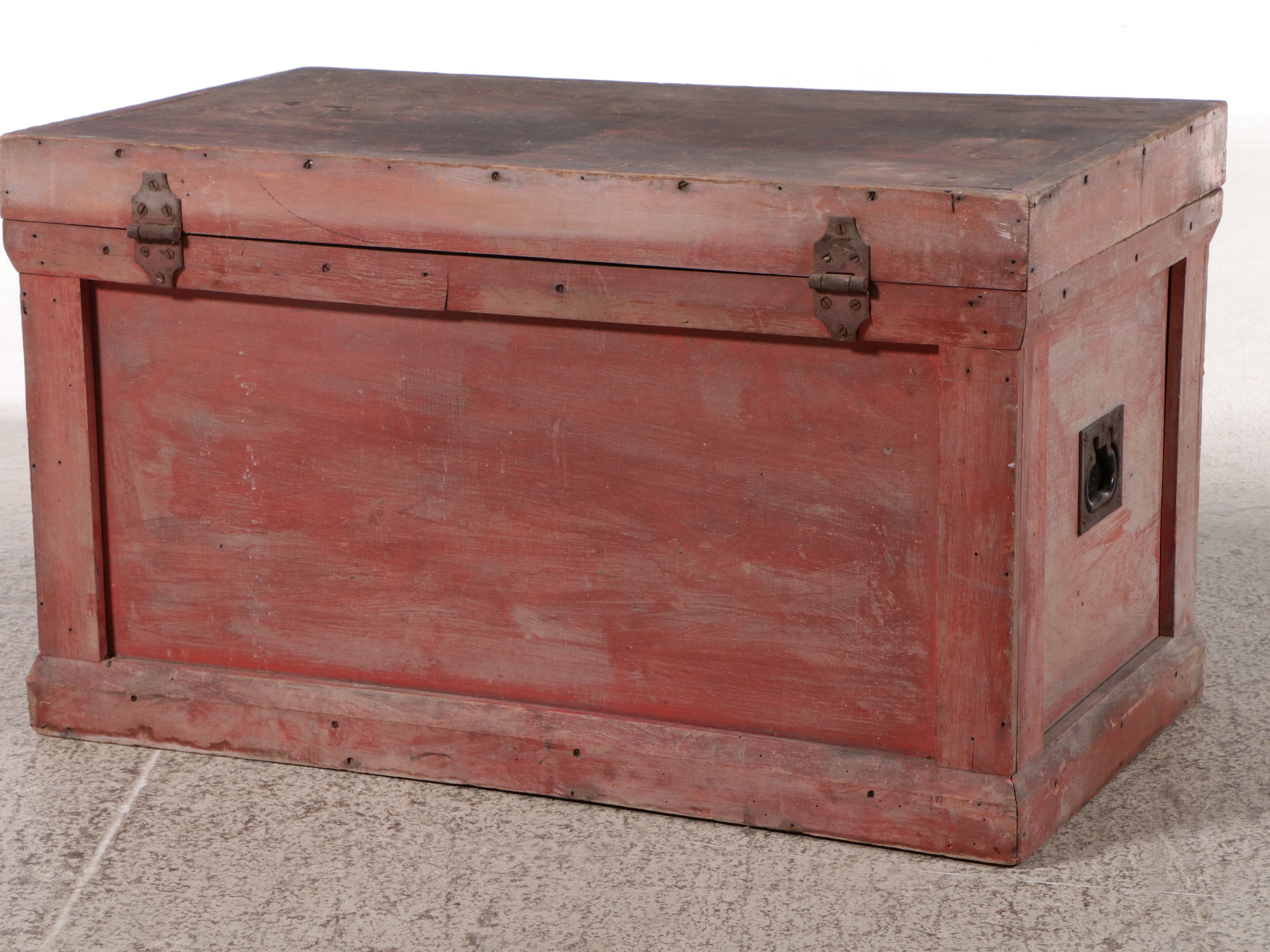Chinese Red Painted Wooden Trunk