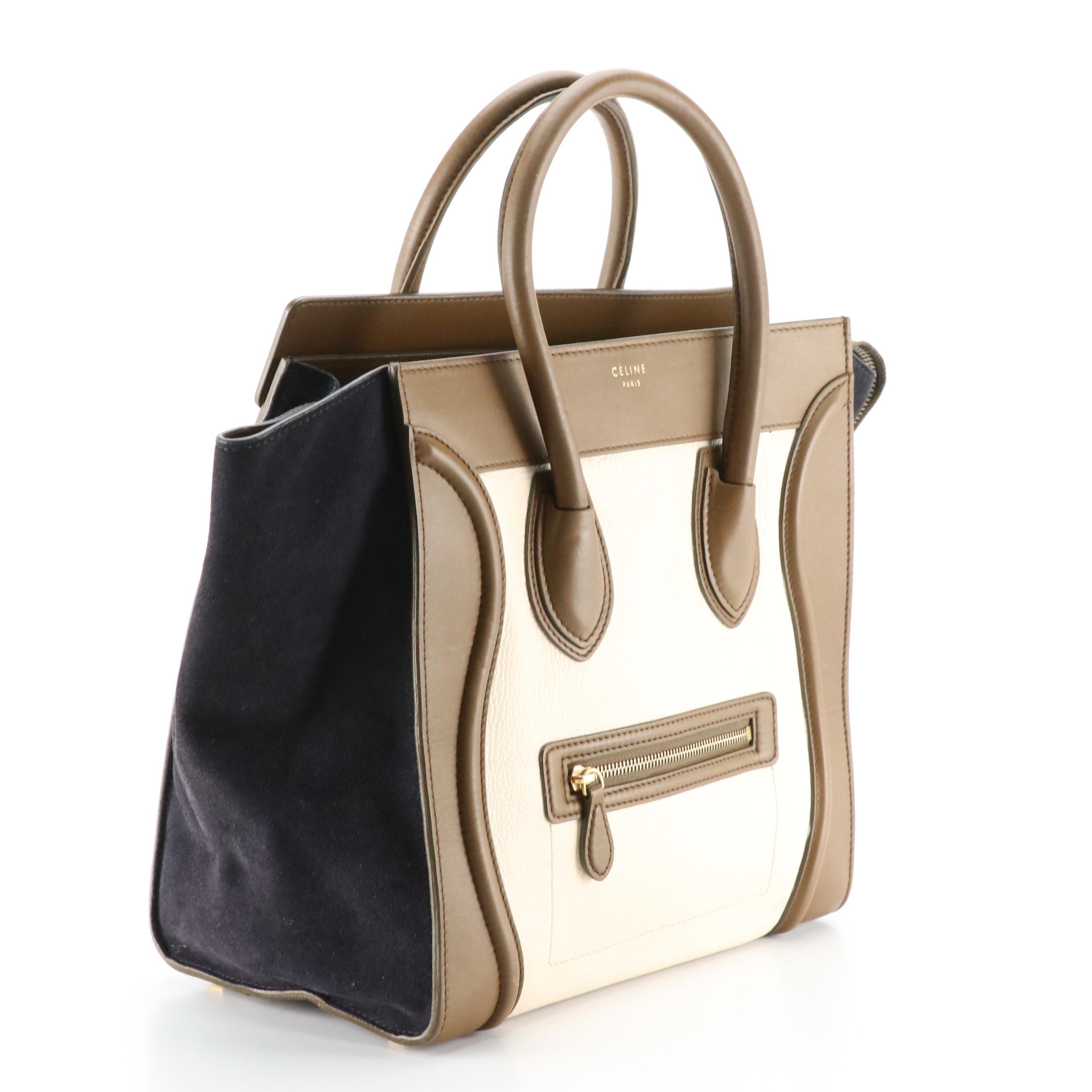Céline Tricolor Leather and Suede Mini Luggage Tote Bag