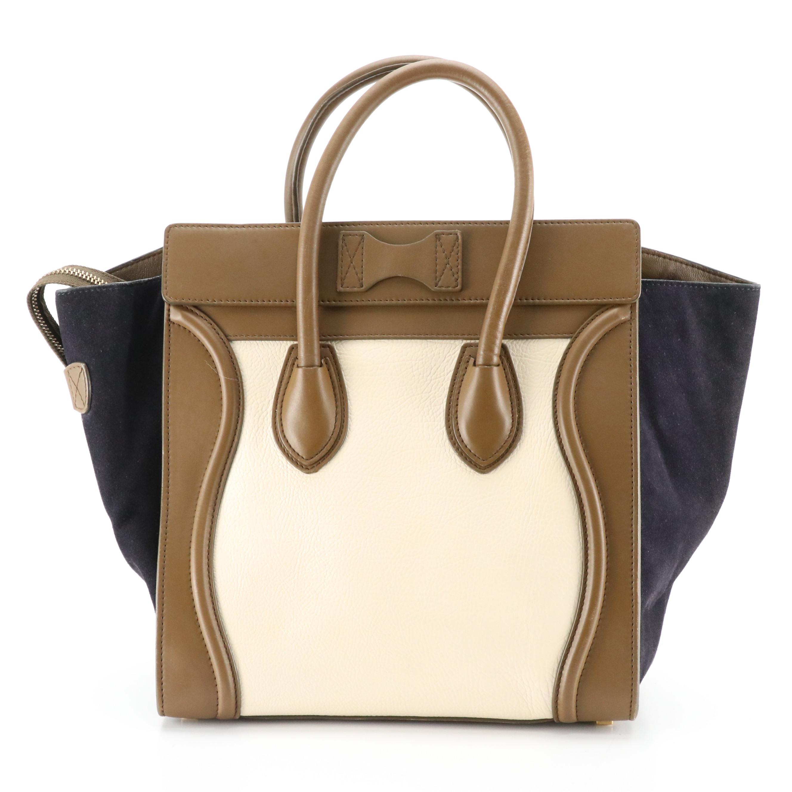 Céline Tricolor Leather and Suede Mini Luggage Tote Bag