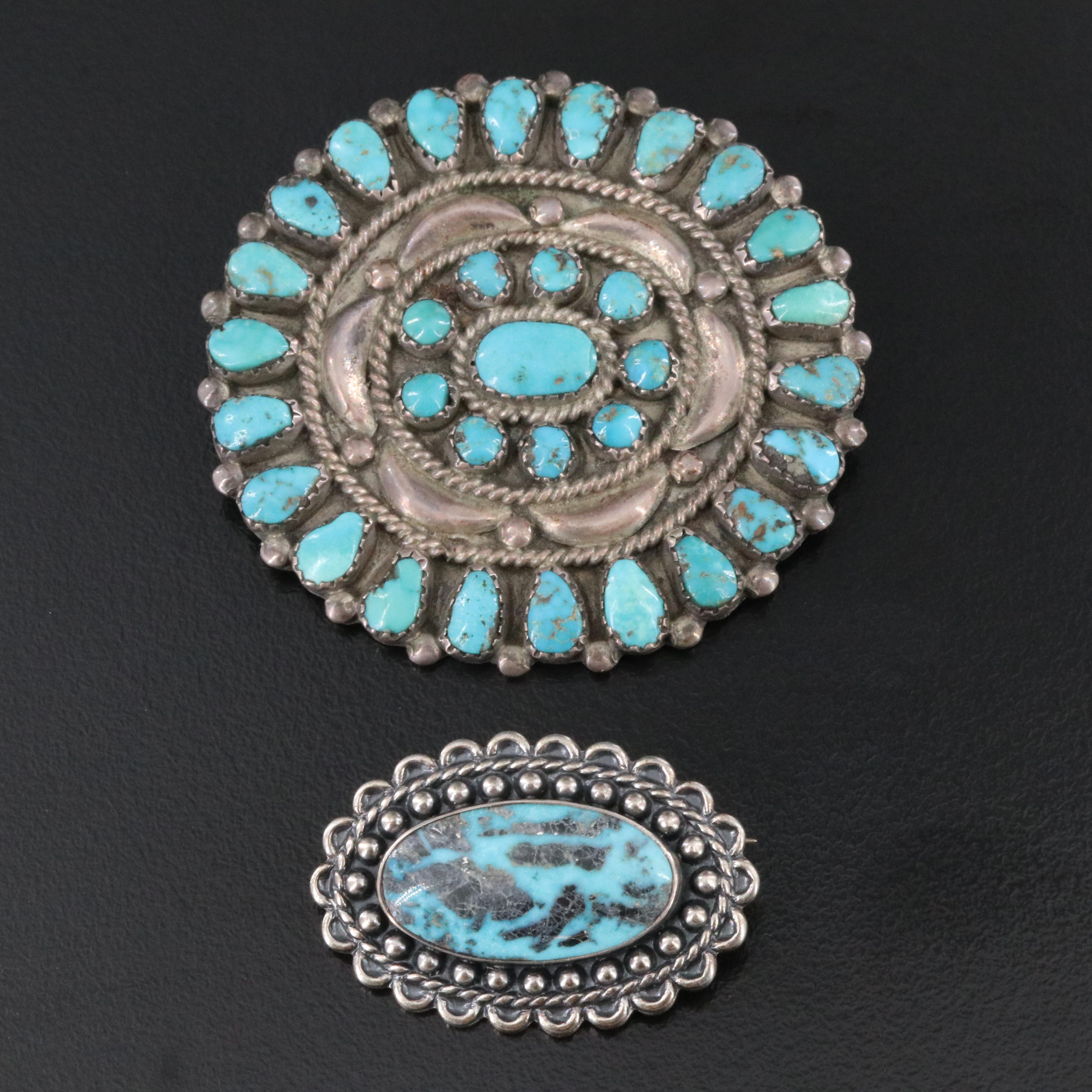 Southwestern Sterling Turquoise Brooches