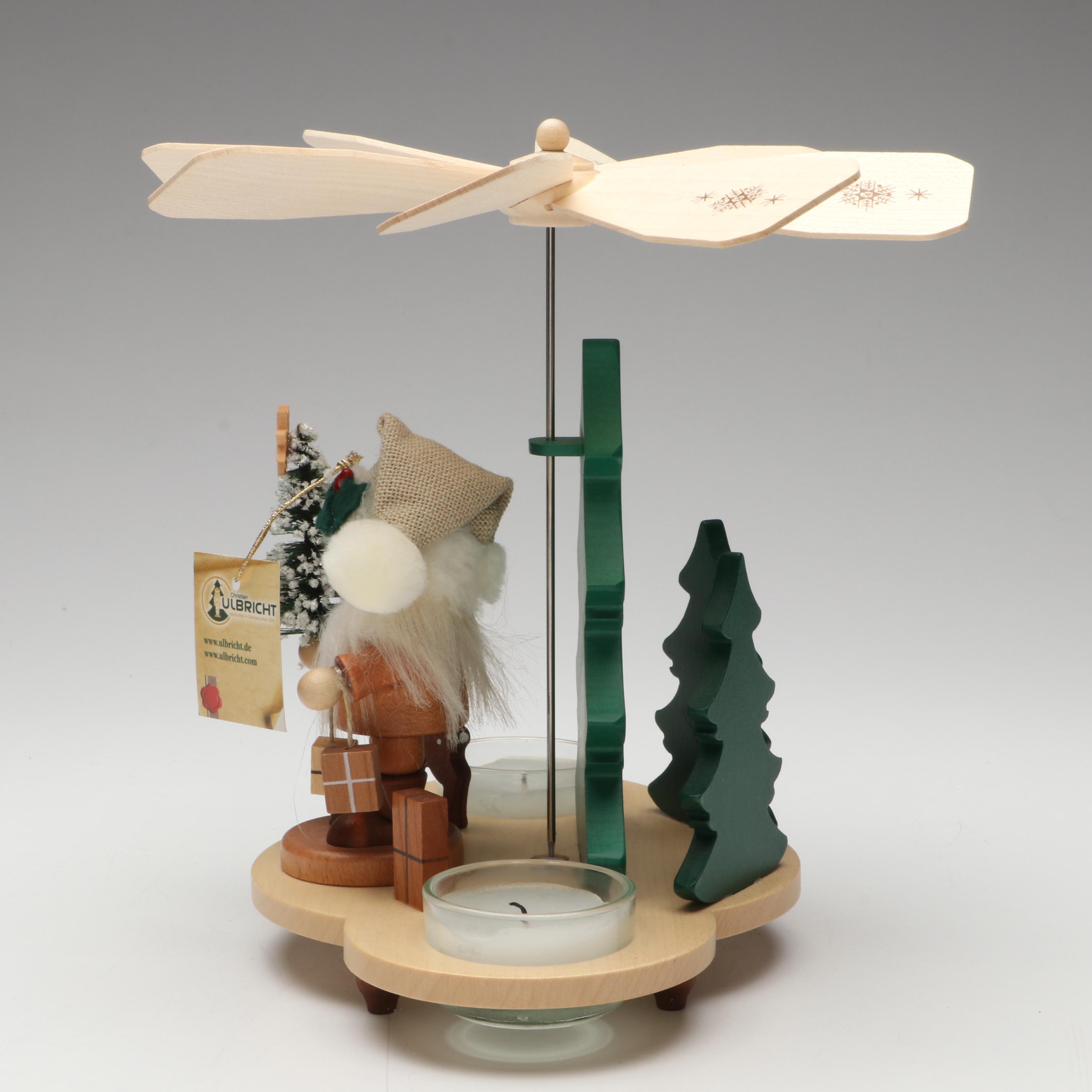 Holland Mold Ceramic Christmas Tree and Ulbricht Wooden Tea Light Spinner