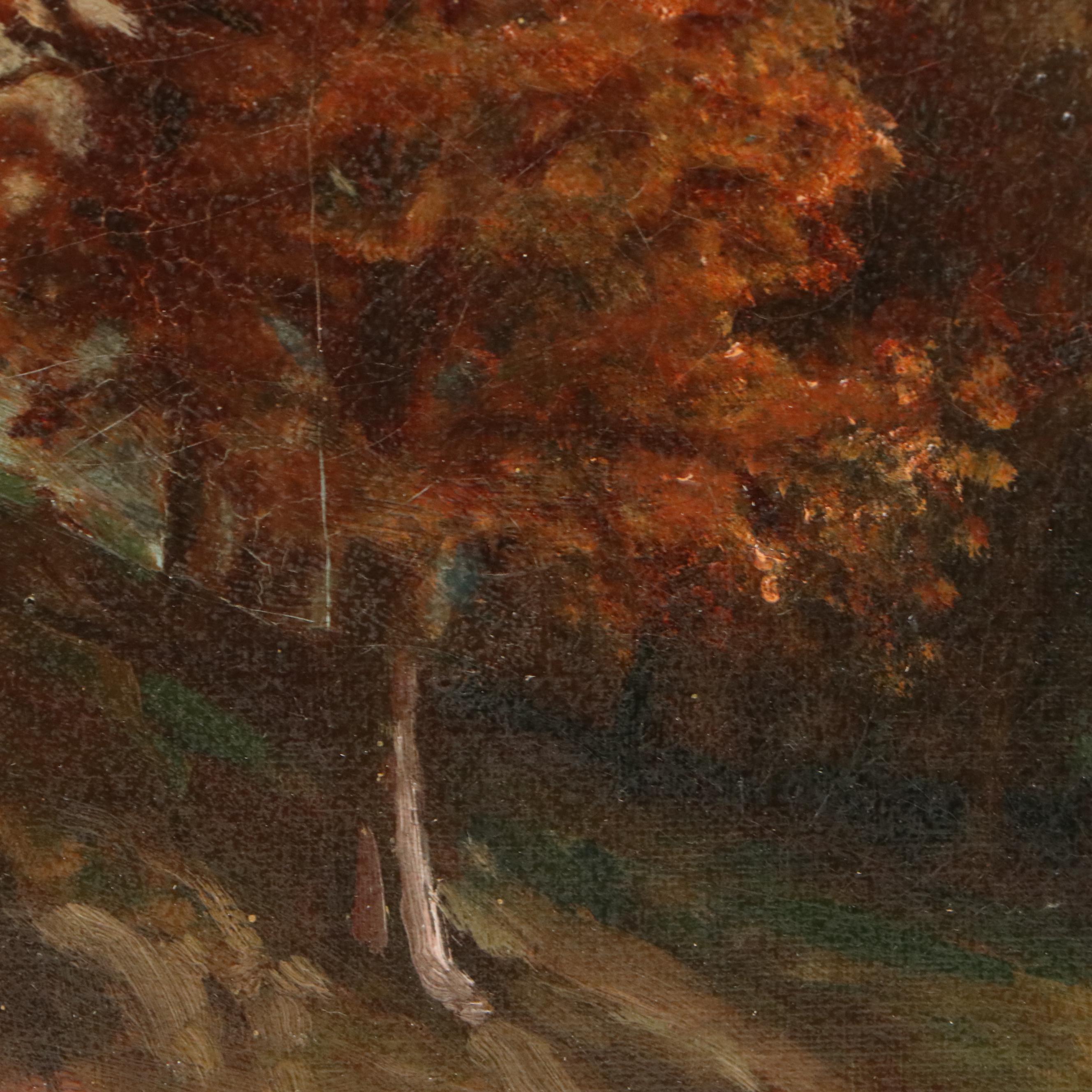 Oil Painting of Bucolic Autumn Landscape, Early to Mid-20th Century
