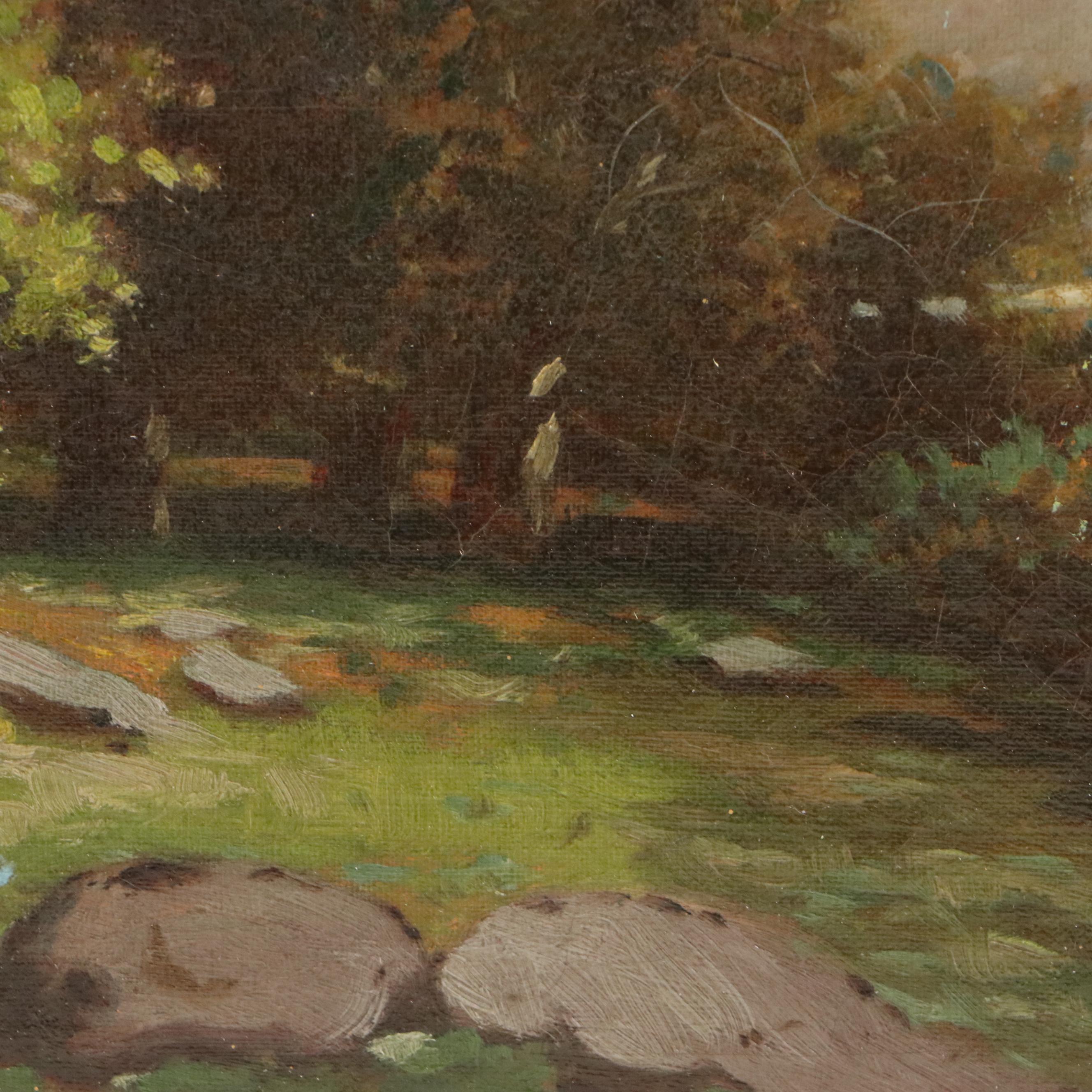 Oil Painting of Bucolic Autumn Landscape, Early to Mid-20th Century