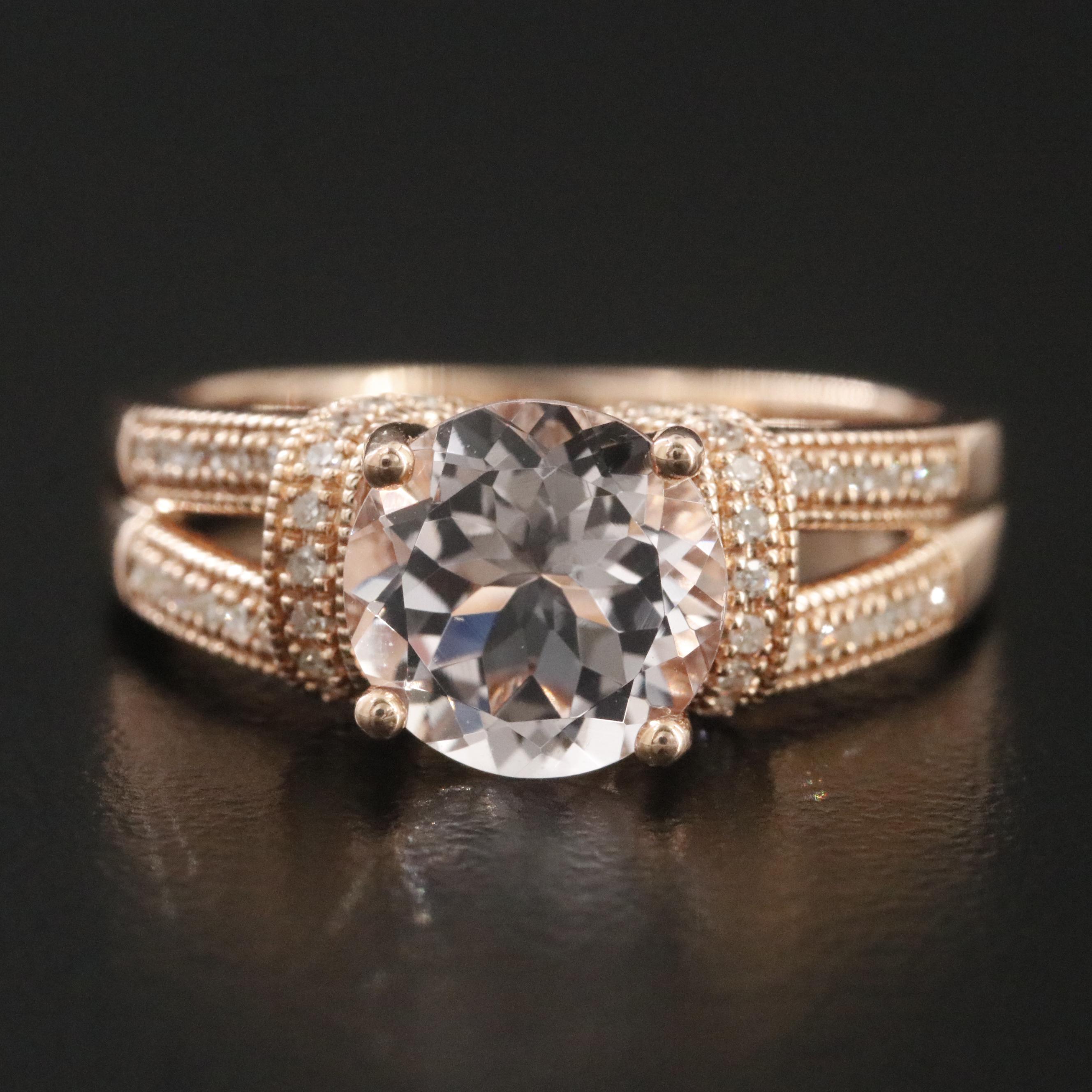14K Rose Gold Morganite and Diamond Ring