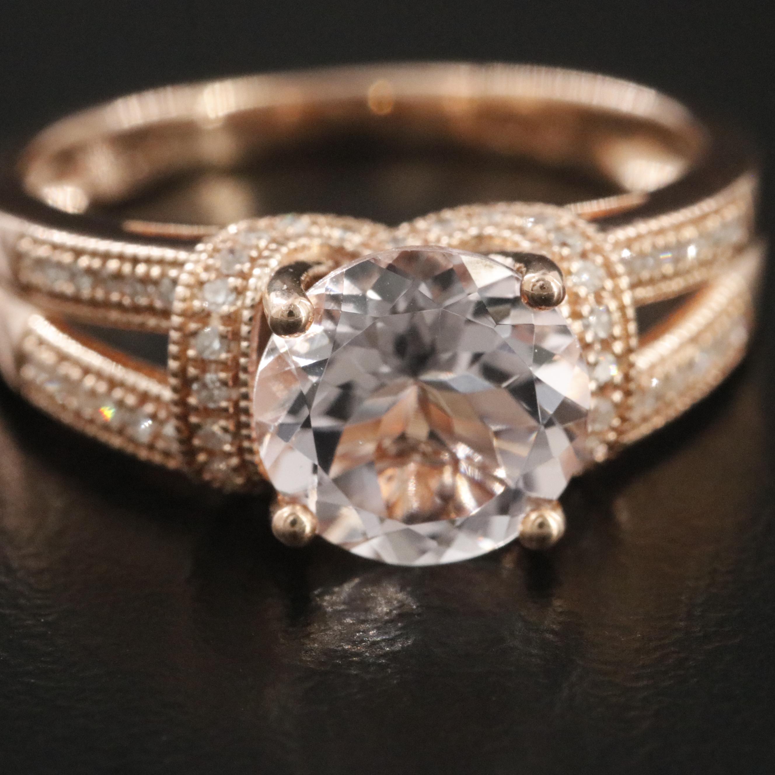 14K Rose Gold Morganite and Diamond Ring