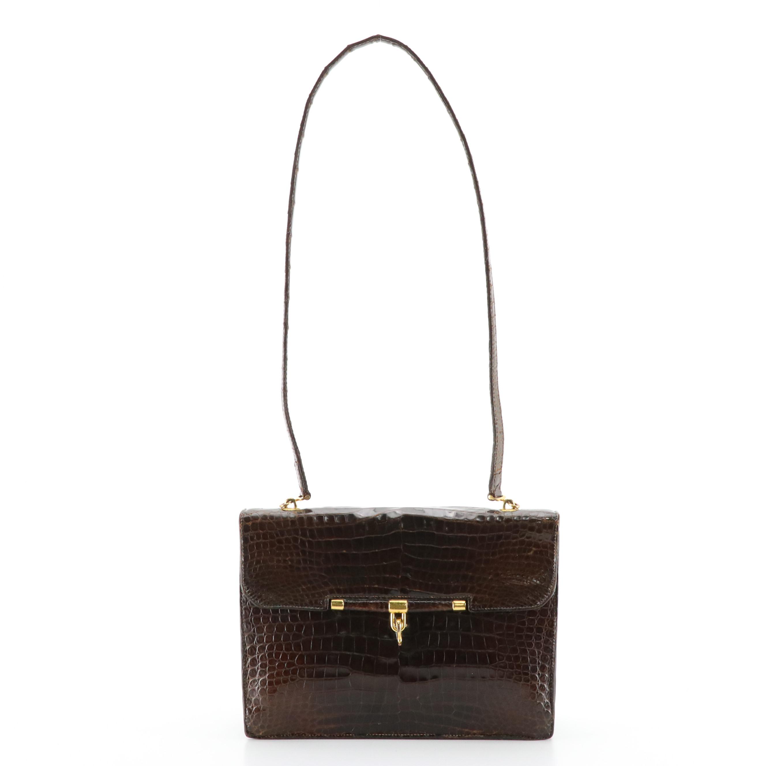 Hermès Palonnier Shoulder Bag in Brown Crocodile Leather, 1960's