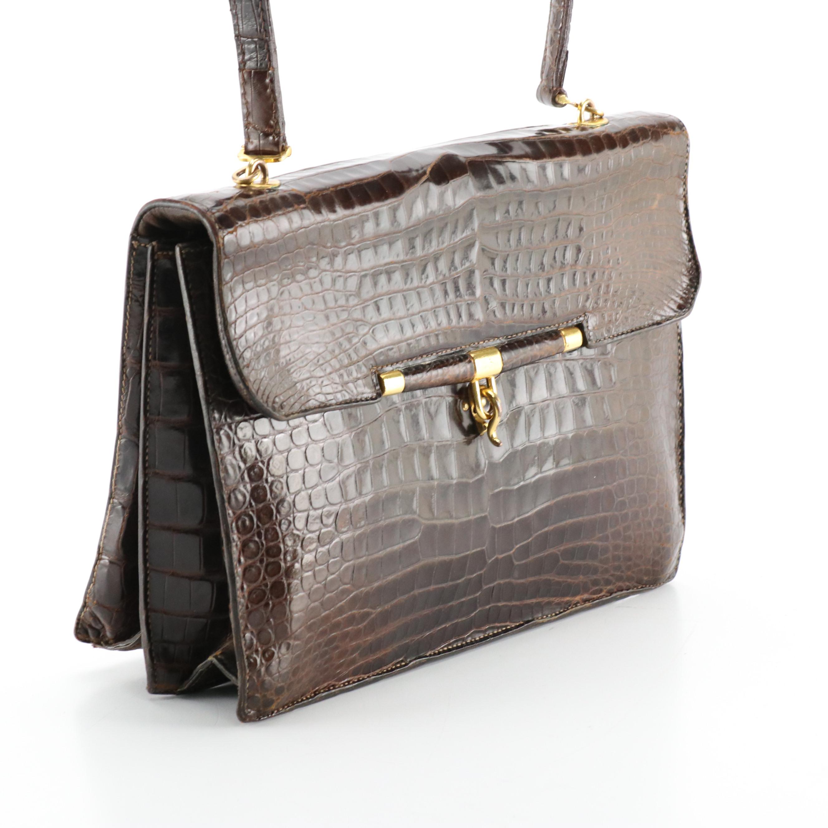 Hermès Palonnier Shoulder Bag in Brown Crocodile Leather, 1960's
