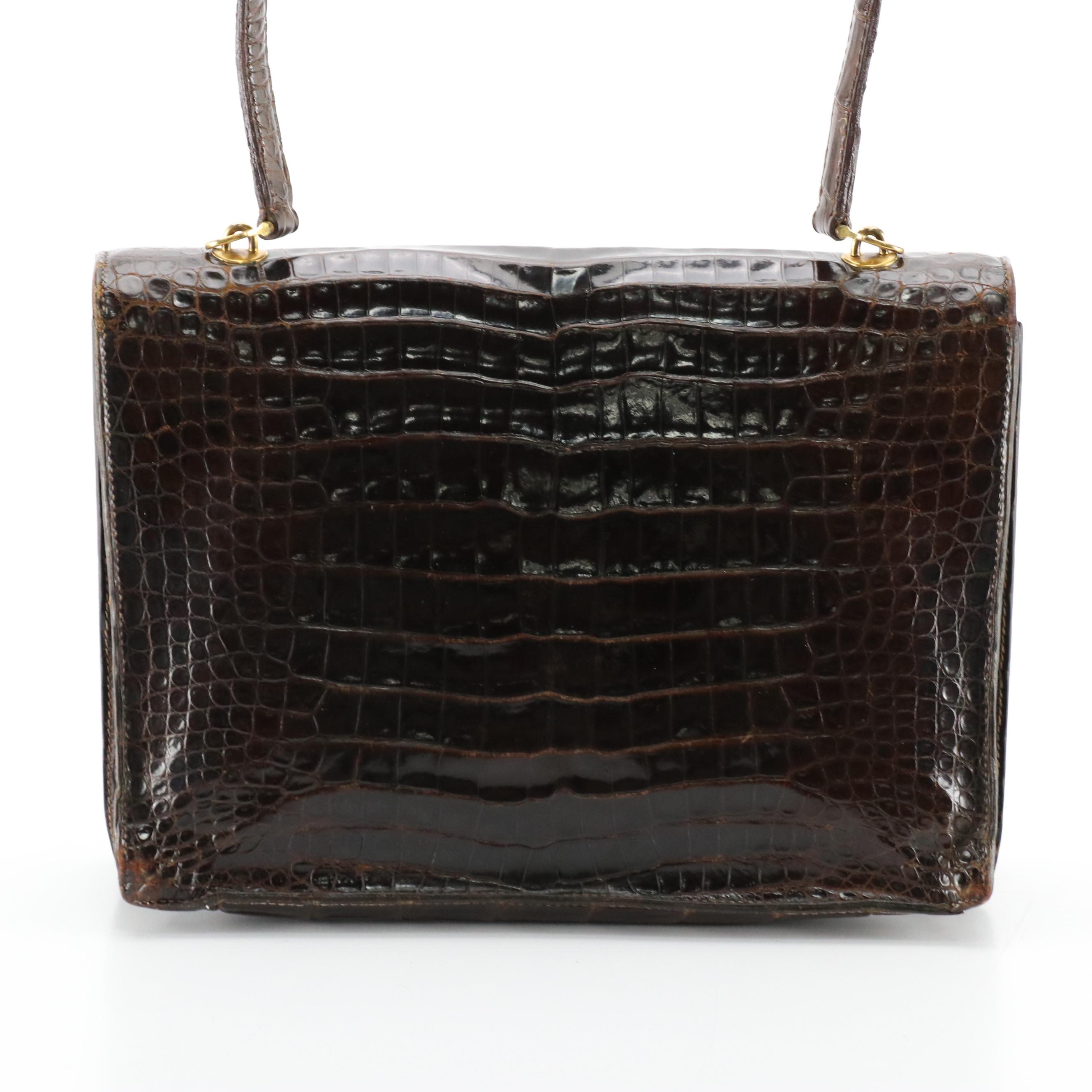 Hermès Palonnier Shoulder Bag in Brown Crocodile Leather, 1960's