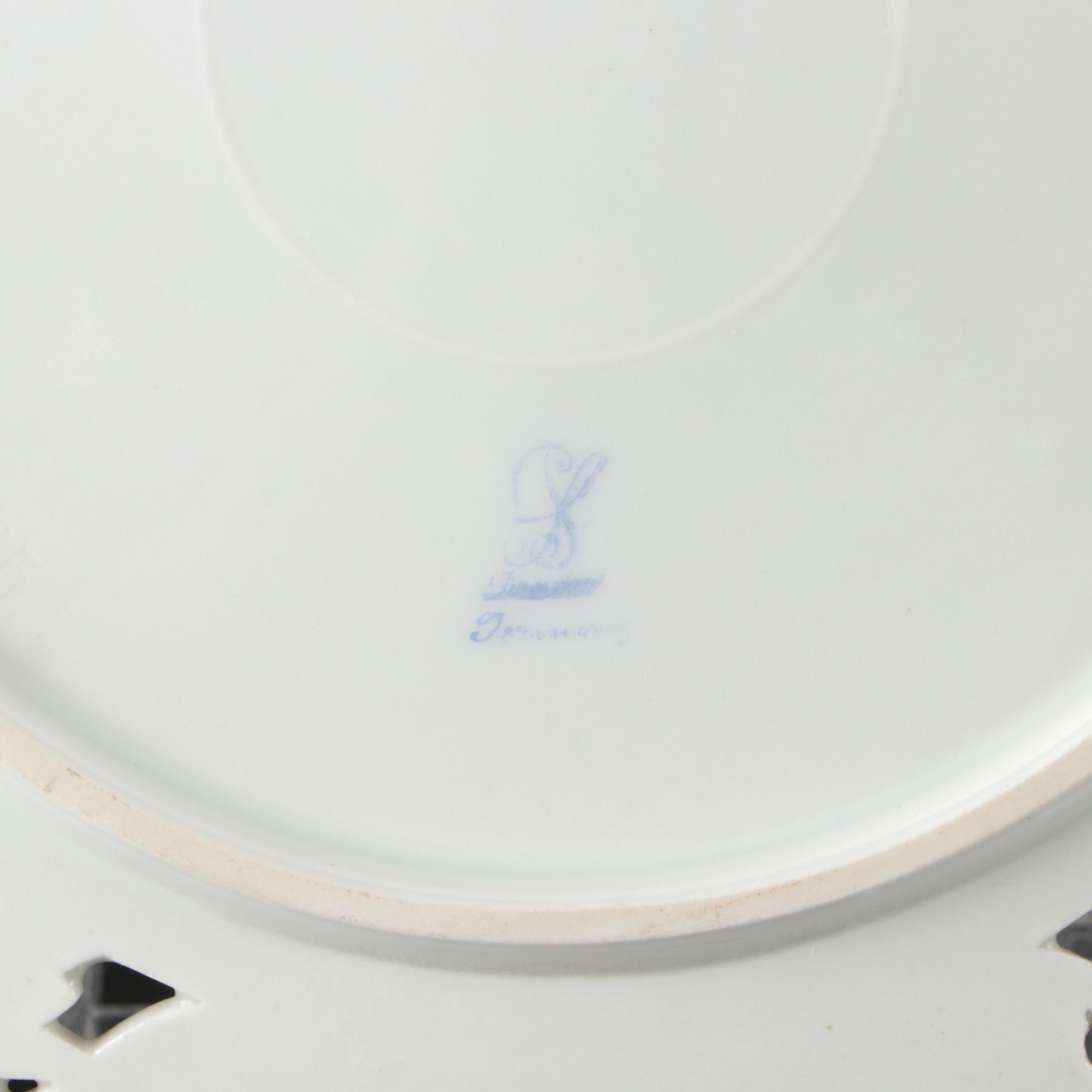 Carl Thieme Potschappel and Other Floral Latticework Dresden Porcelain Plates