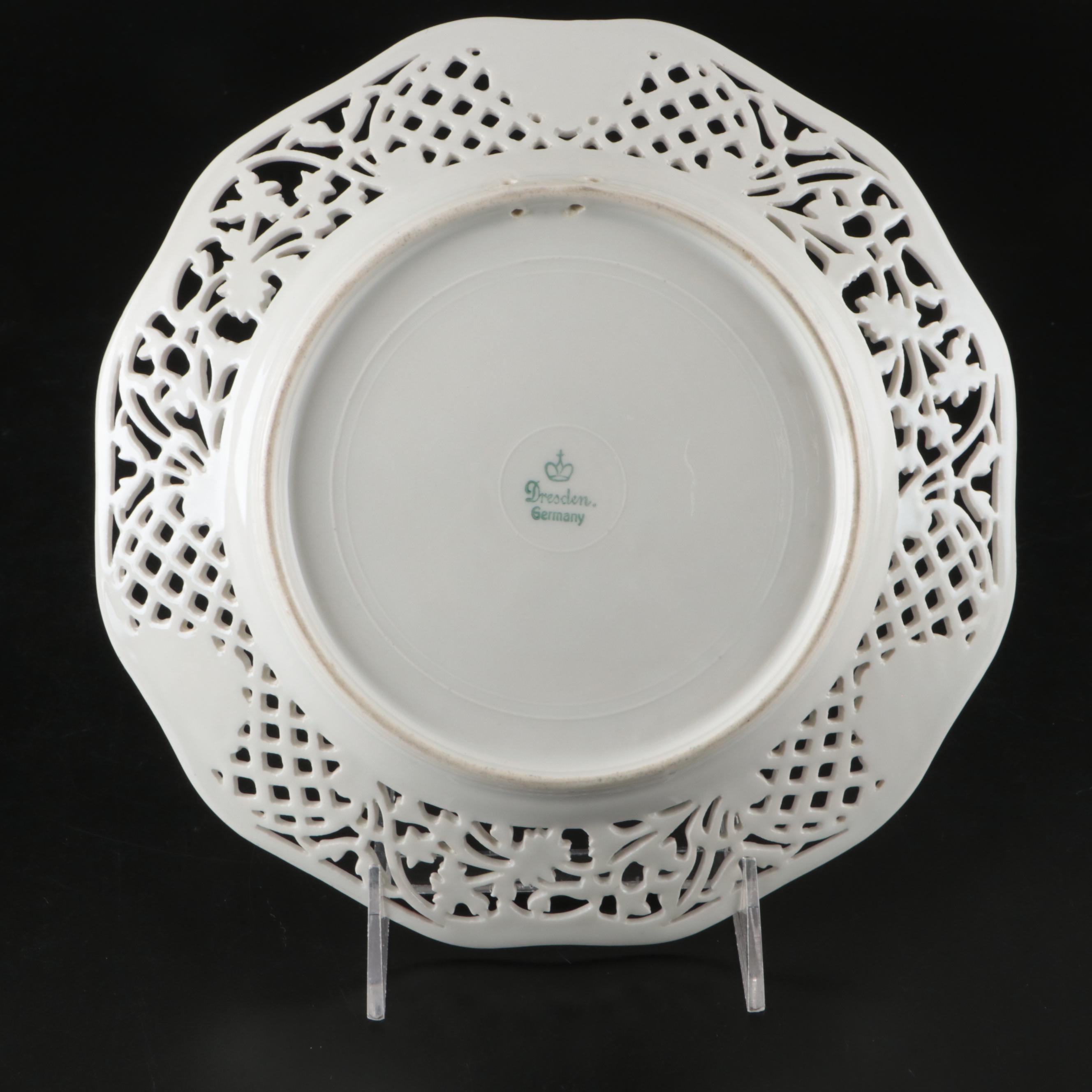 Carl Thieme Potschappel and Other Floral Latticework Dresden Porcelain Plates