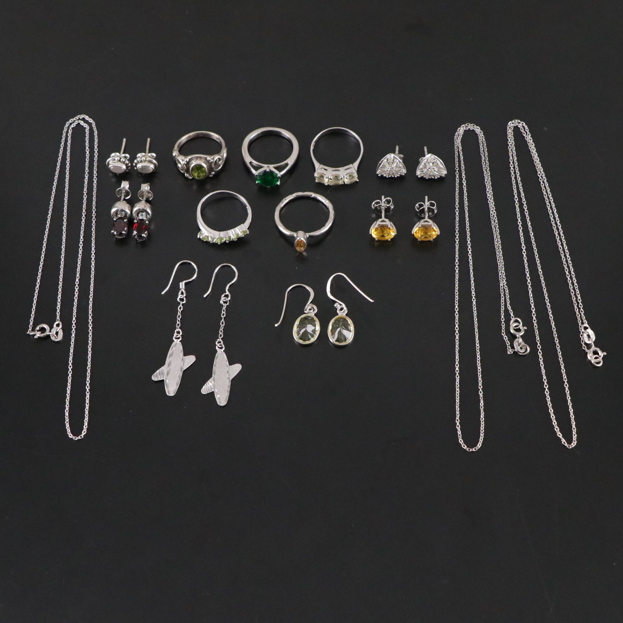 14 Assorted Sterling Silver Rings, Necklaces and Earrings