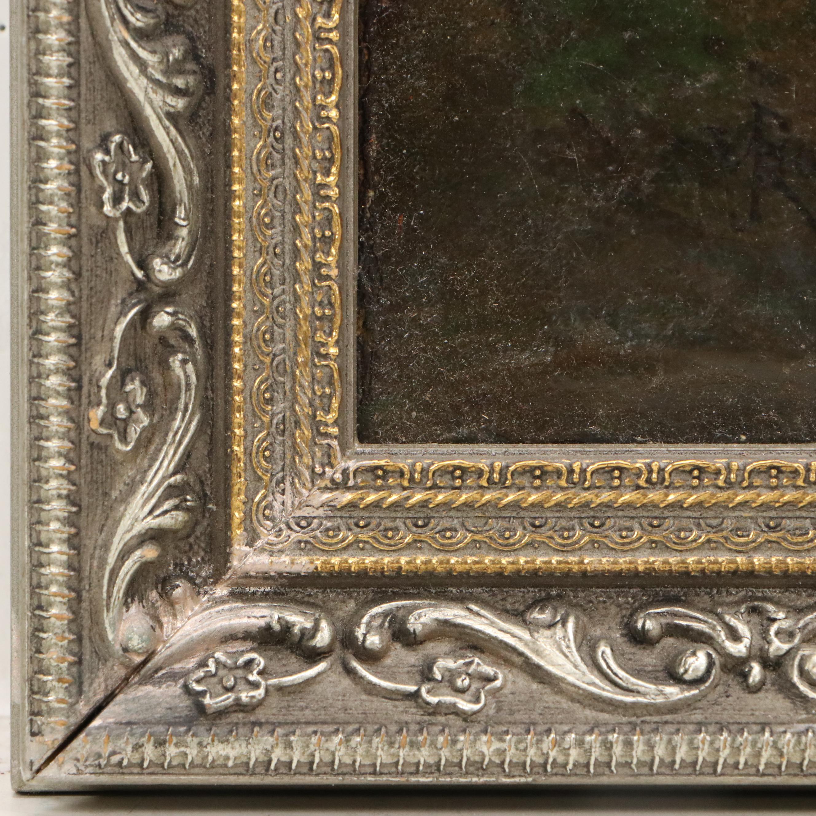 Traditional Oil Painting of Canoe at Riverbank, Early 20th Century