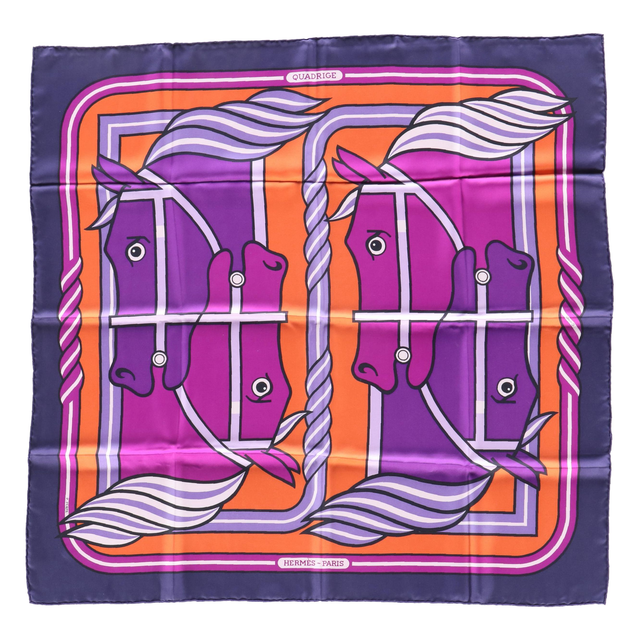 Hermès "Quadrige" Silk Twill Scarf 90 in Box