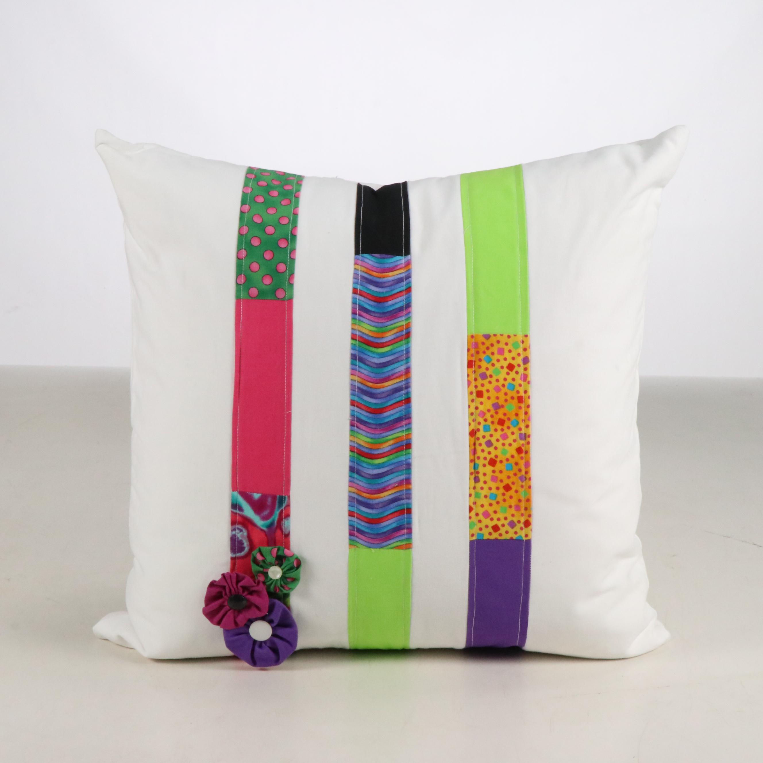 Handmade Colorful Appliqué Accent Pillows and Patchwork Pillow