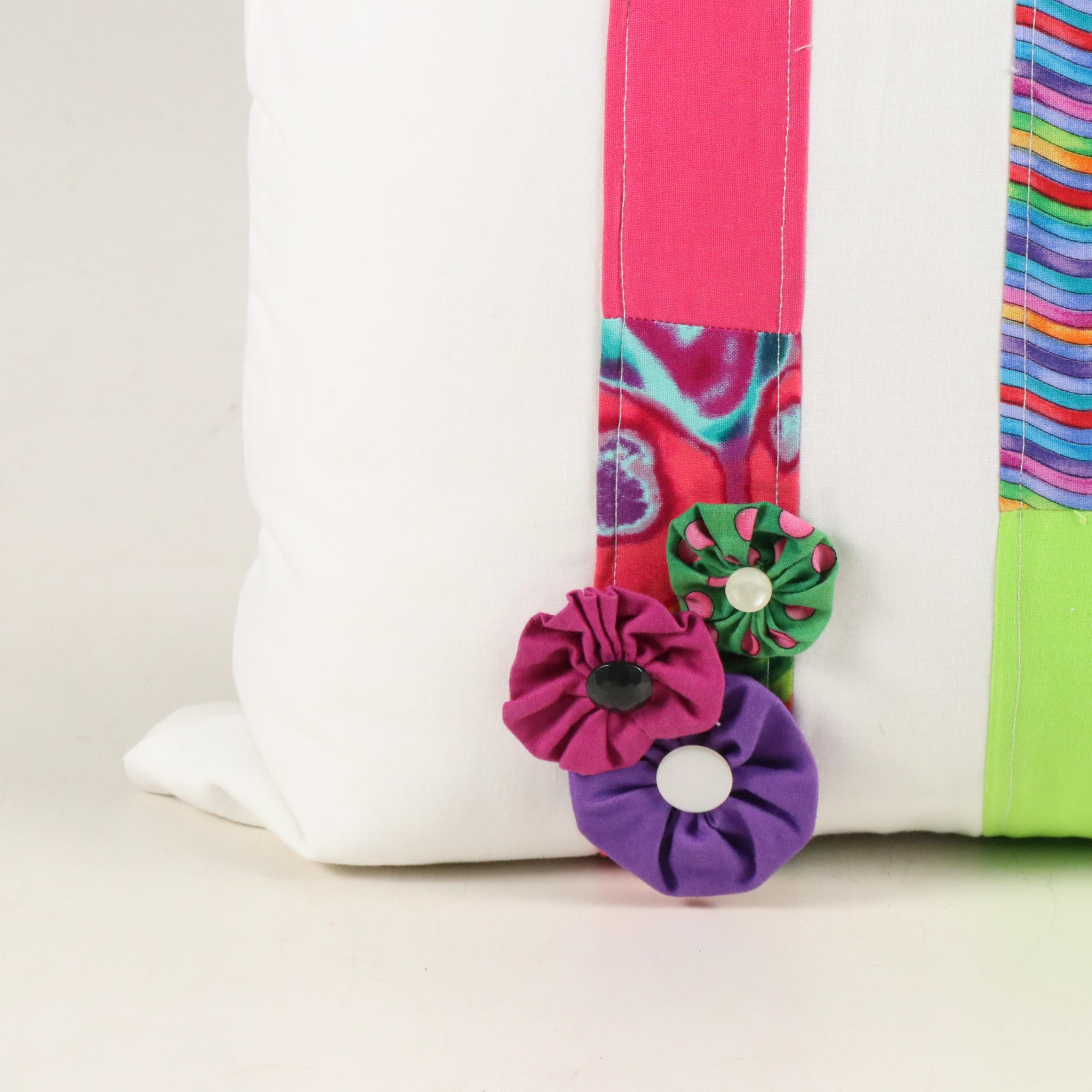 Handmade Colorful Appliqué Accent Pillows and Patchwork Pillow