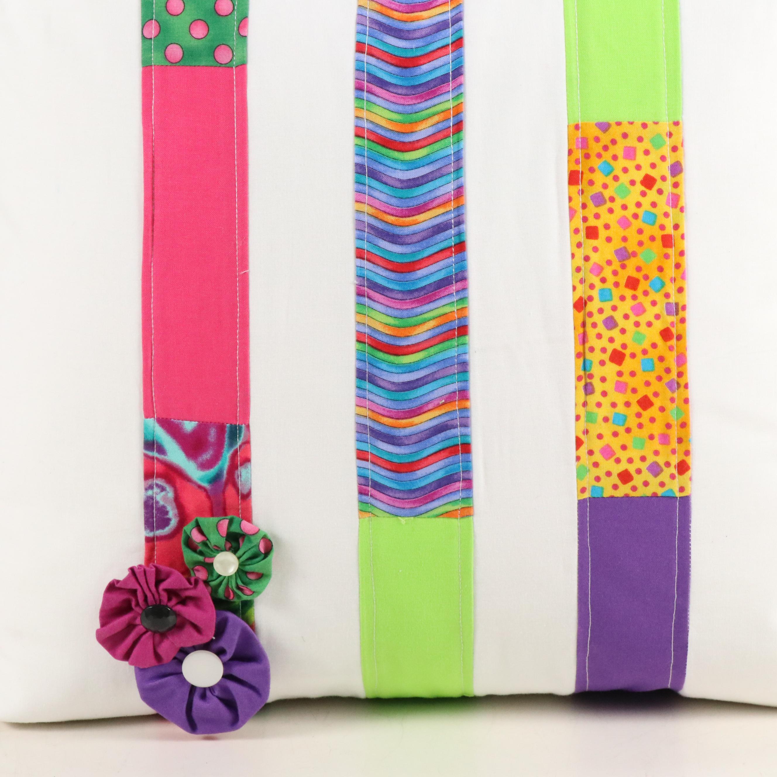 Handmade Colorful Appliqué Accent Pillows and Patchwork Pillow