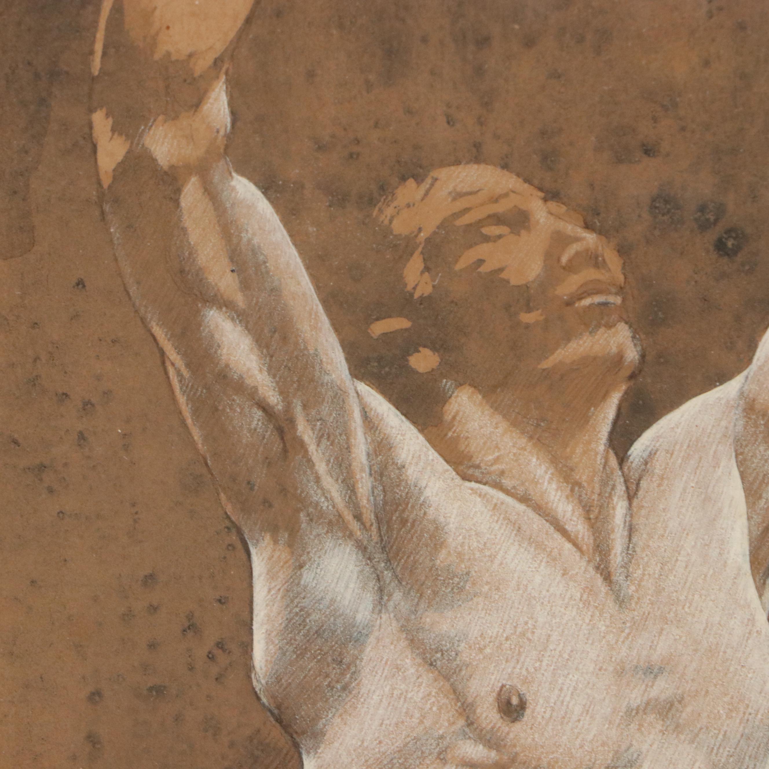 Drawing of Classical Kneeling Male Nude, 20th Century