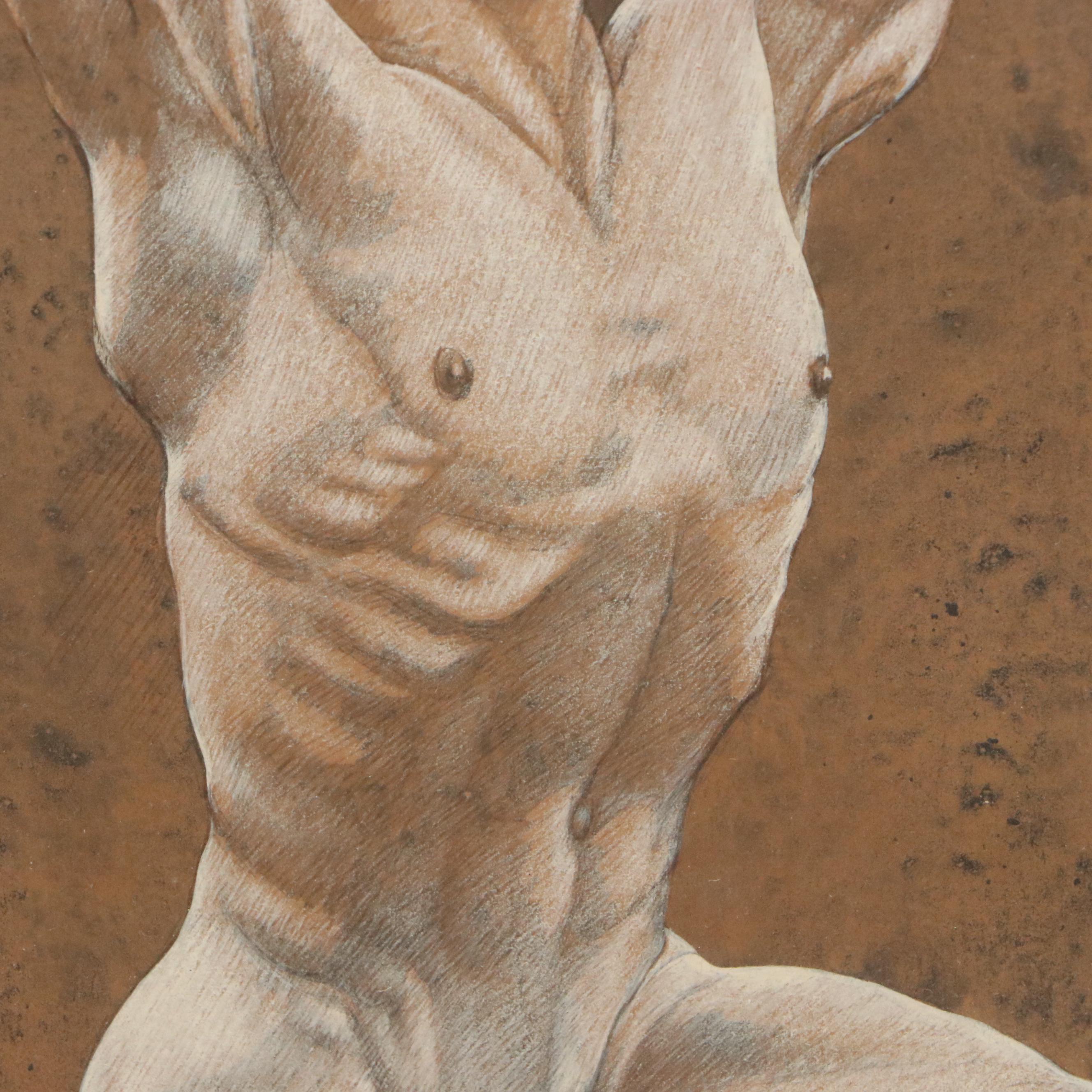 Drawing of Classical Kneeling Male Nude, 20th Century
