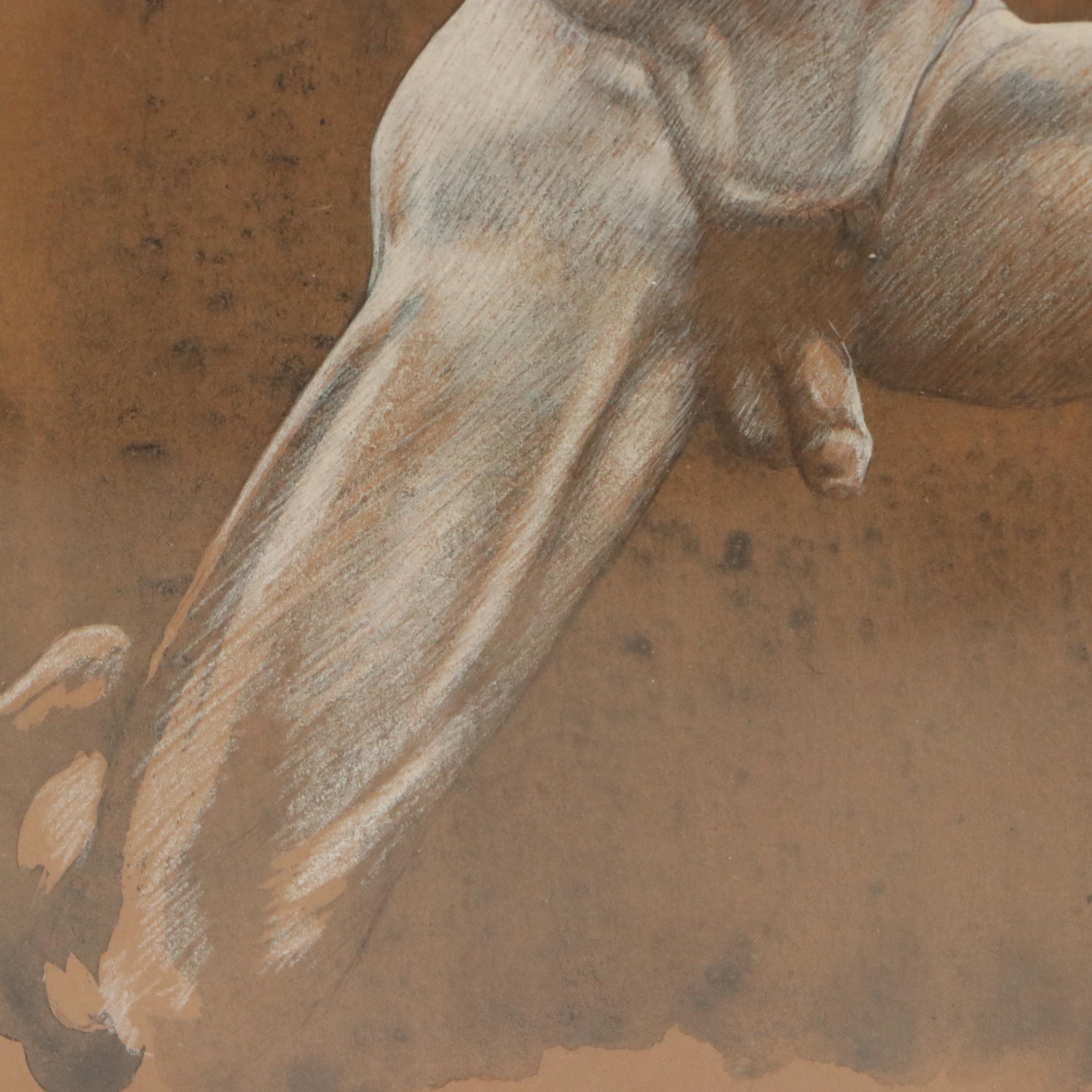 Drawing of Classical Kneeling Male Nude, 20th Century