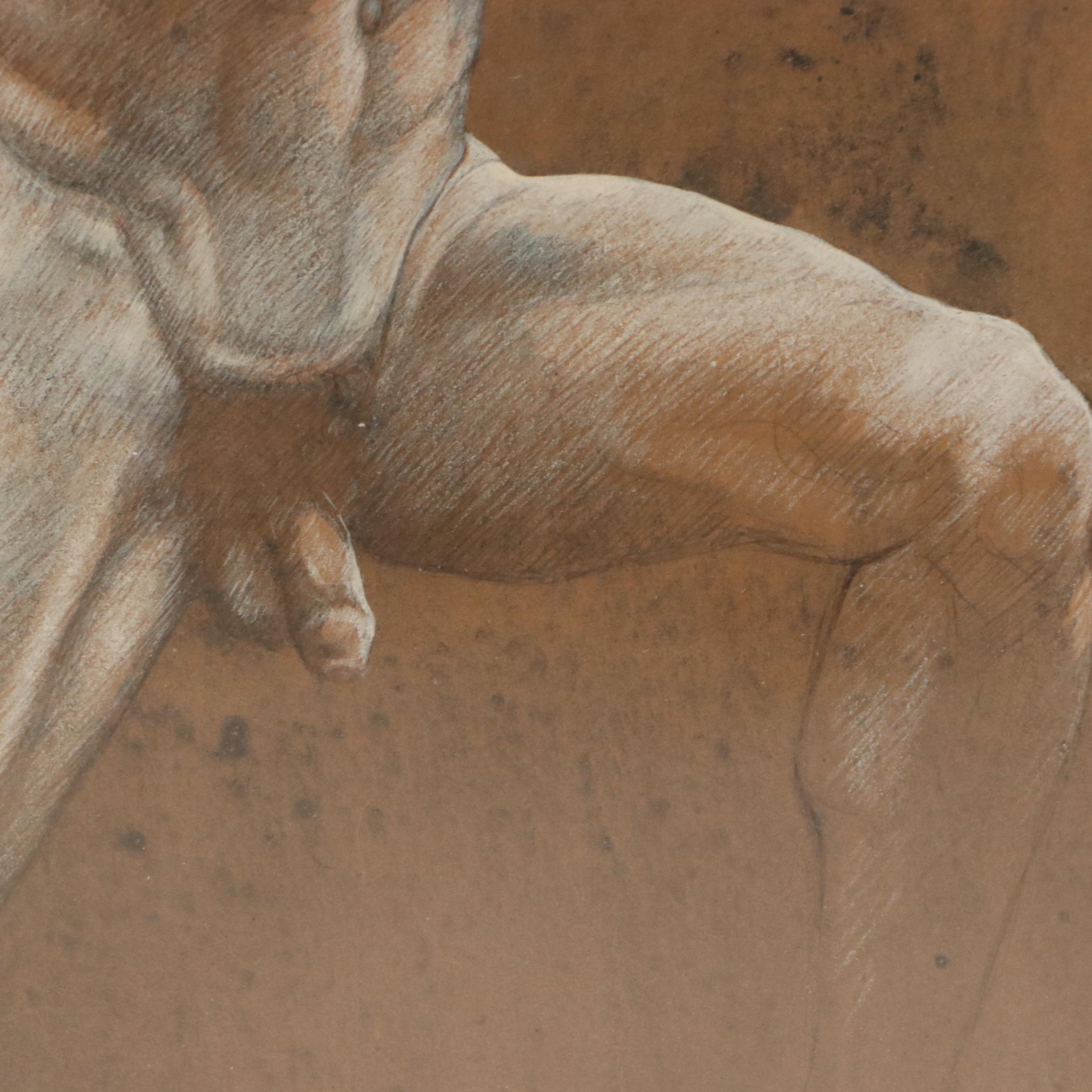 Drawing of Classical Kneeling Male Nude, 20th Century