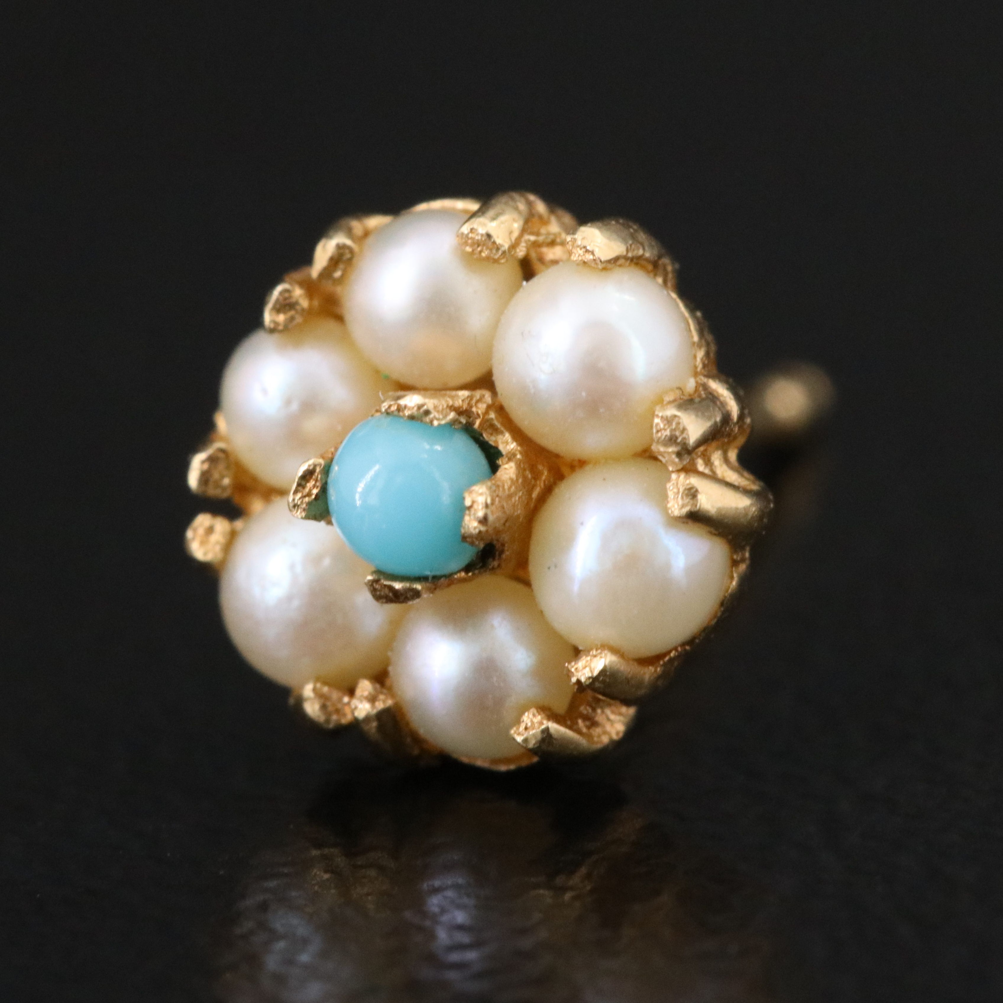 14K Pearl and Imitation Turquoise Halo Stud Earrings