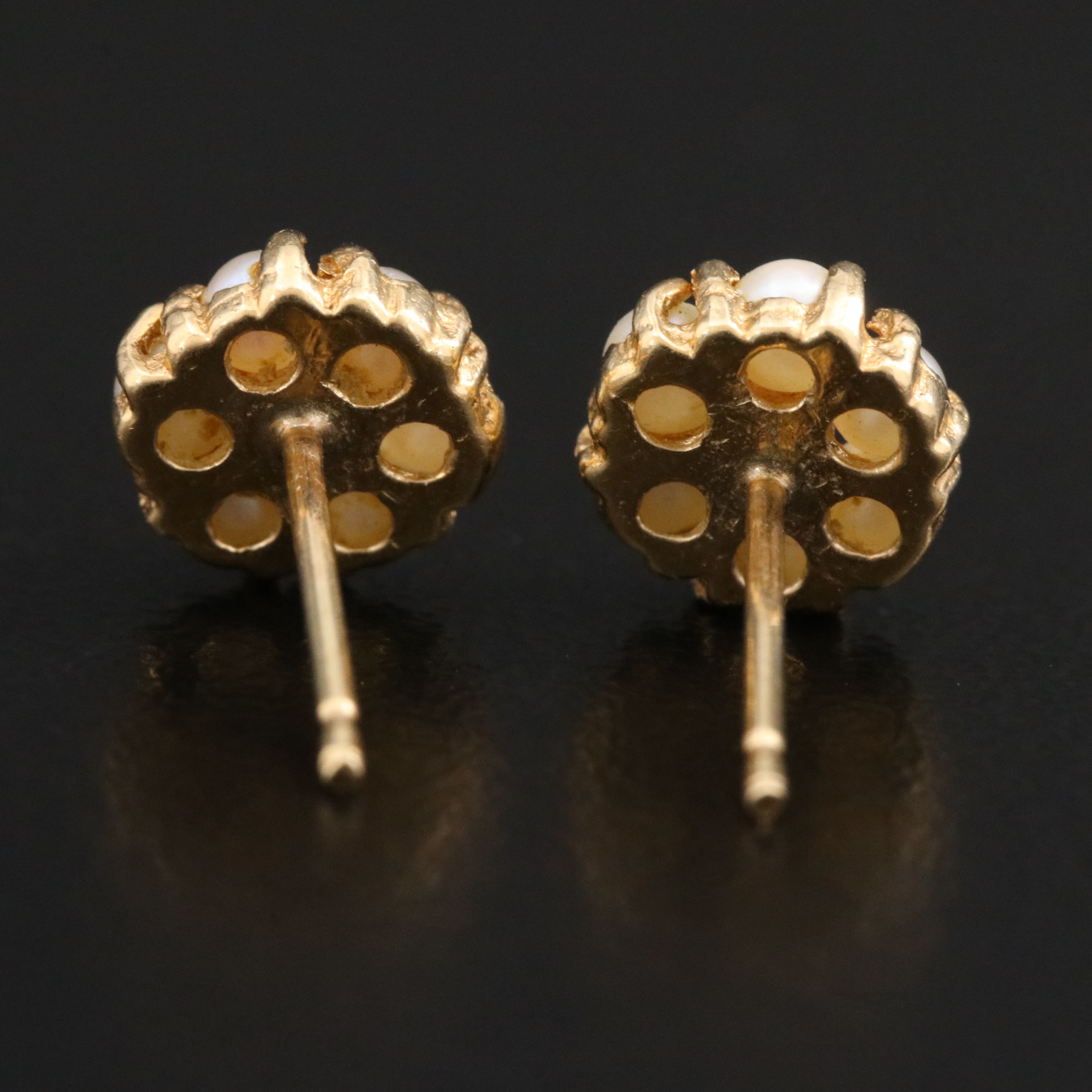 14K Pearl and Imitation Turquoise Halo Stud Earrings