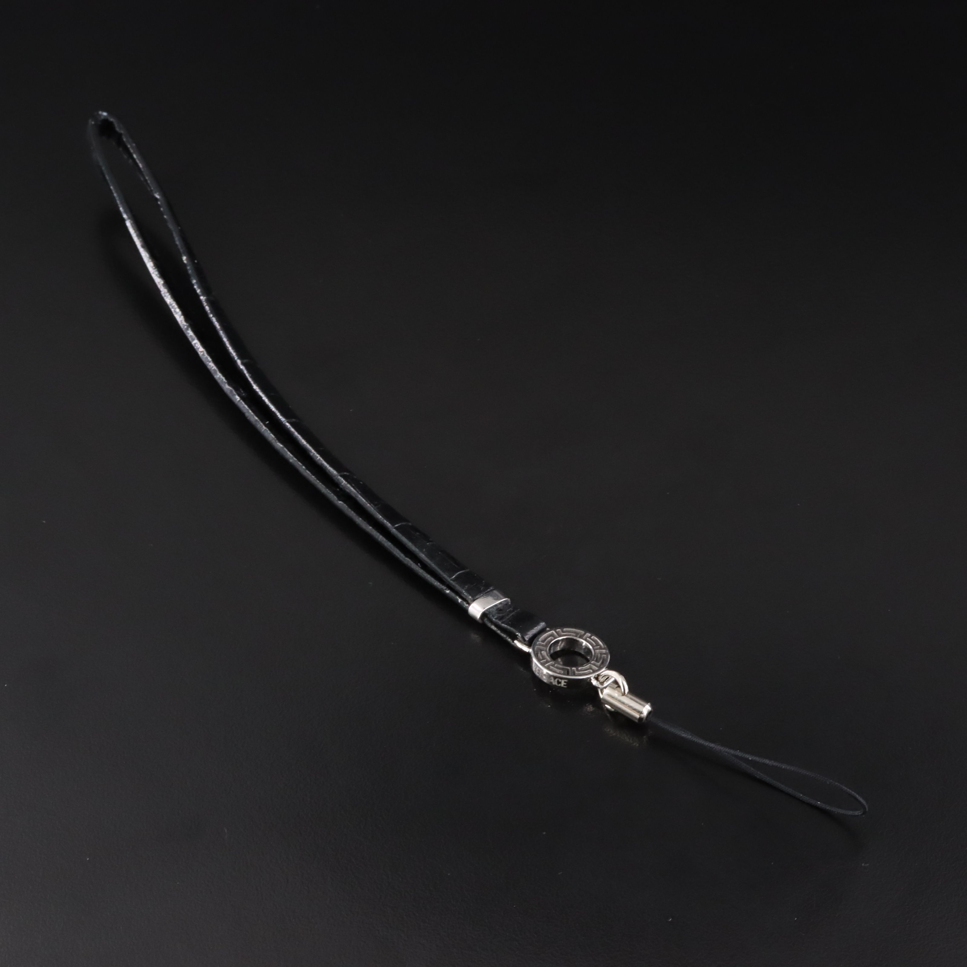 Versace Reptile Leather Phone Wristlet Strap with 18K Accents