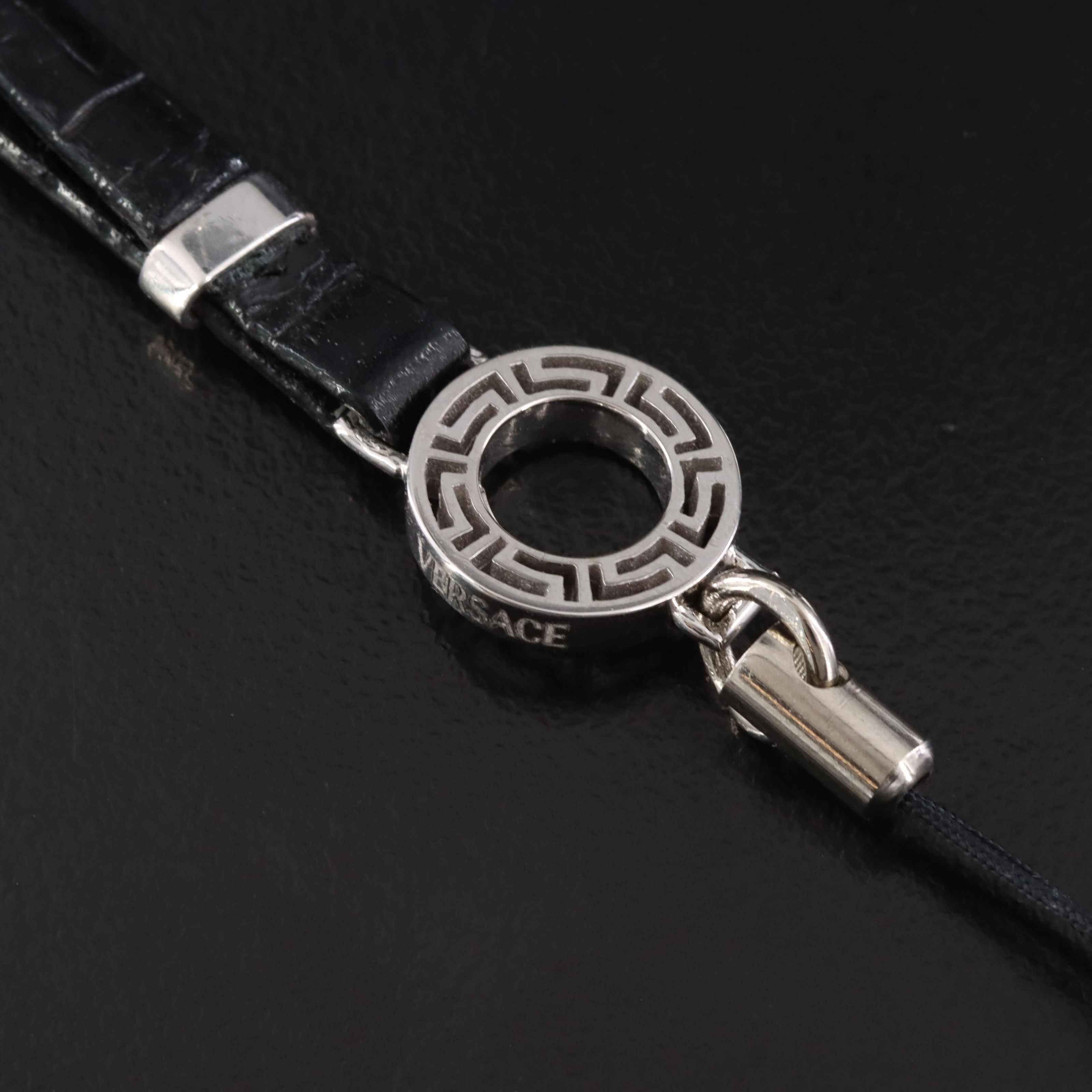 Versace Reptile Leather Phone Wristlet Strap with 18K Accents