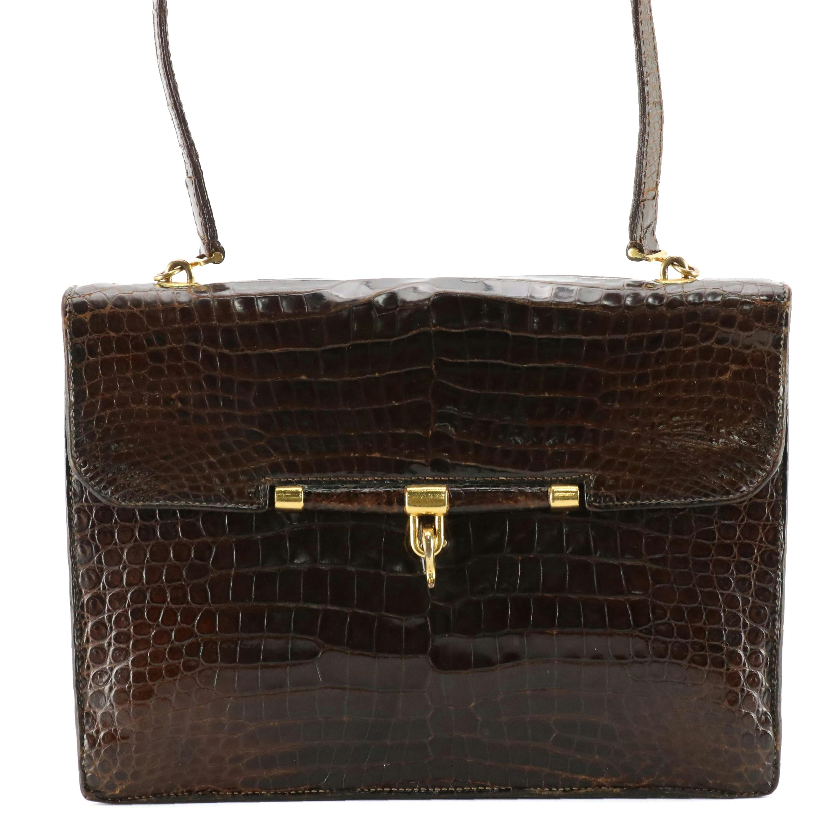 Hermès Palonnier Shoulder Bag in Brown Crocodile Leather, 1960's