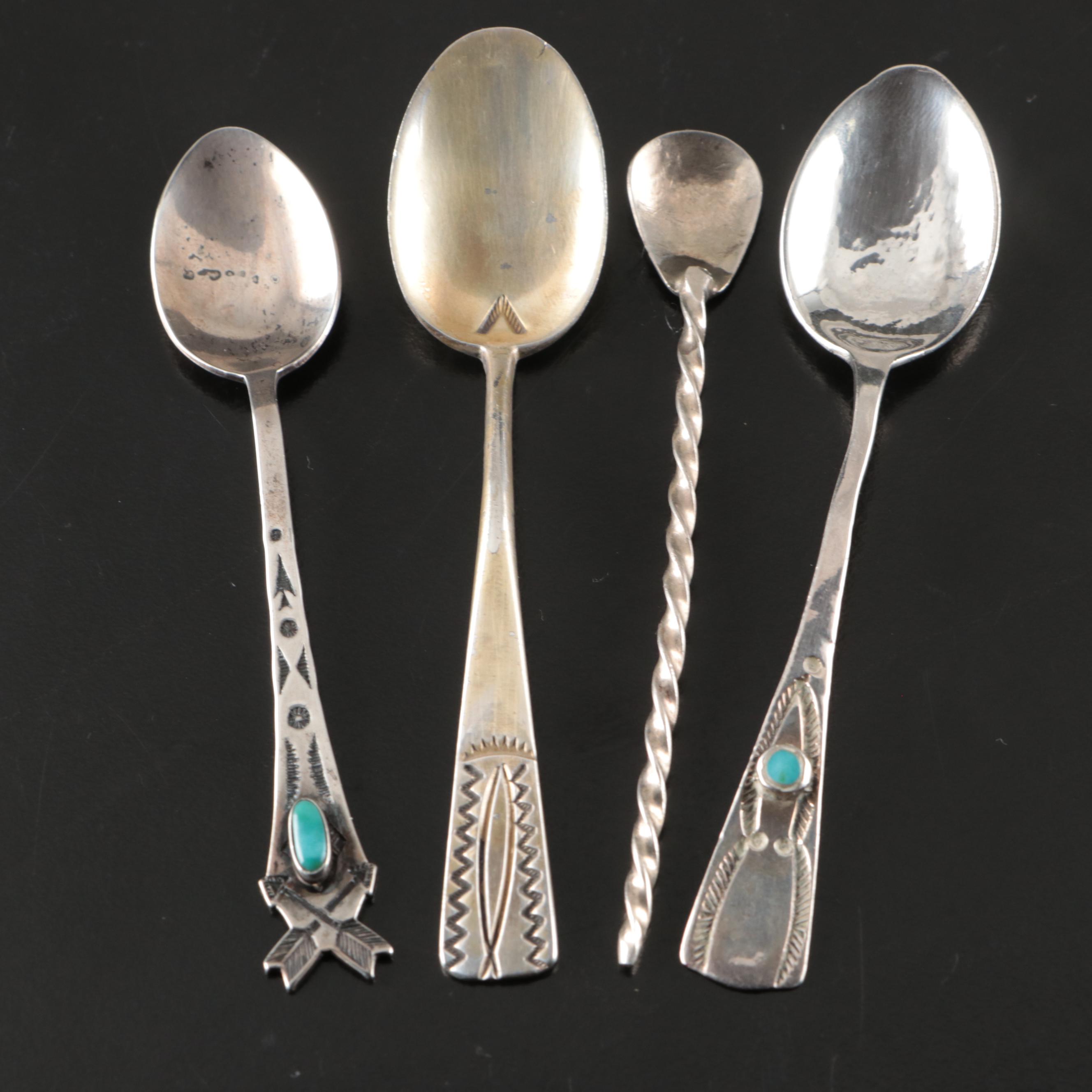 Southwest Style Sterling and Turquoise Diminutive Spoons
