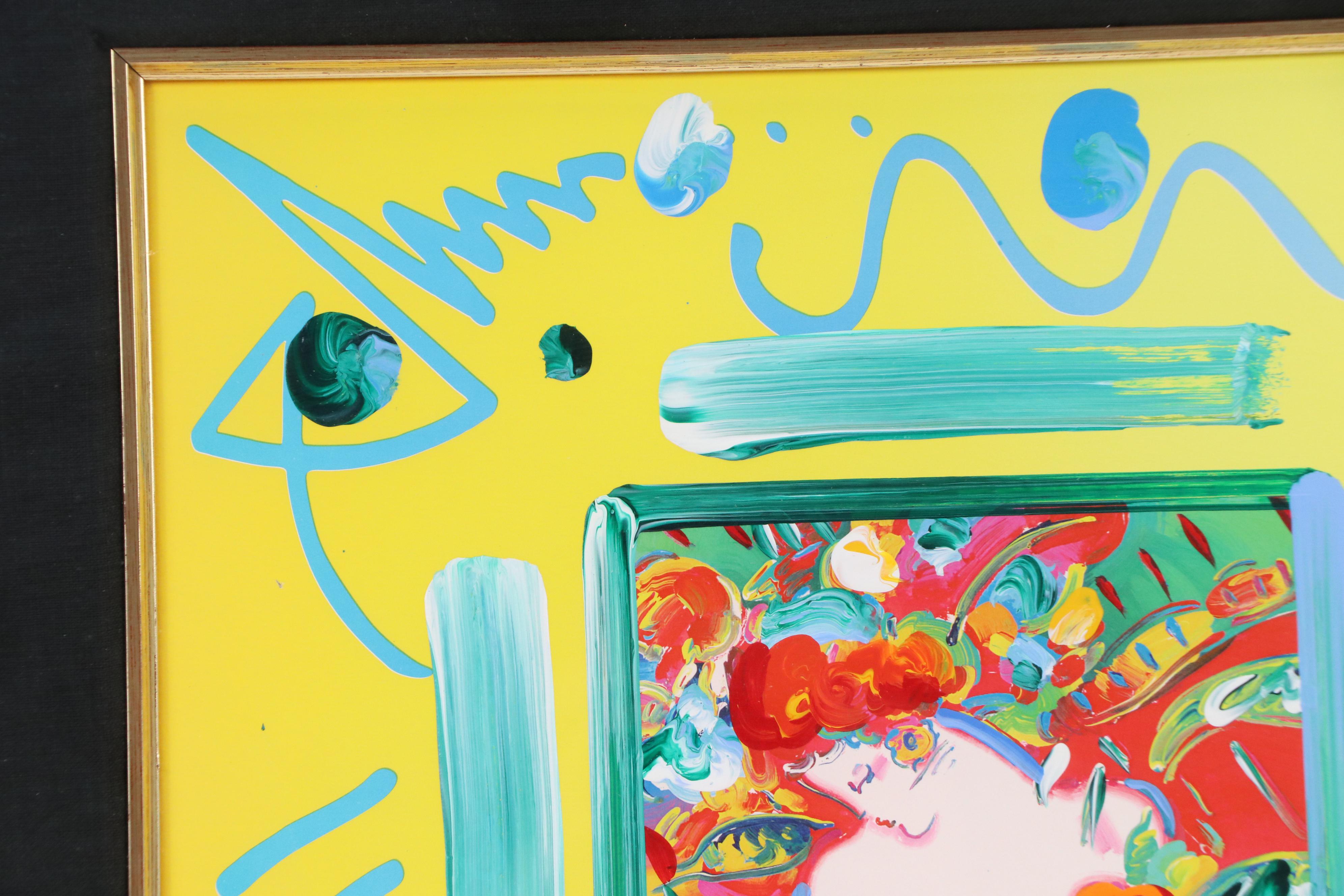 Peter Max Mixed Media Painting "Flower Blossom Lady with Heart," 2002