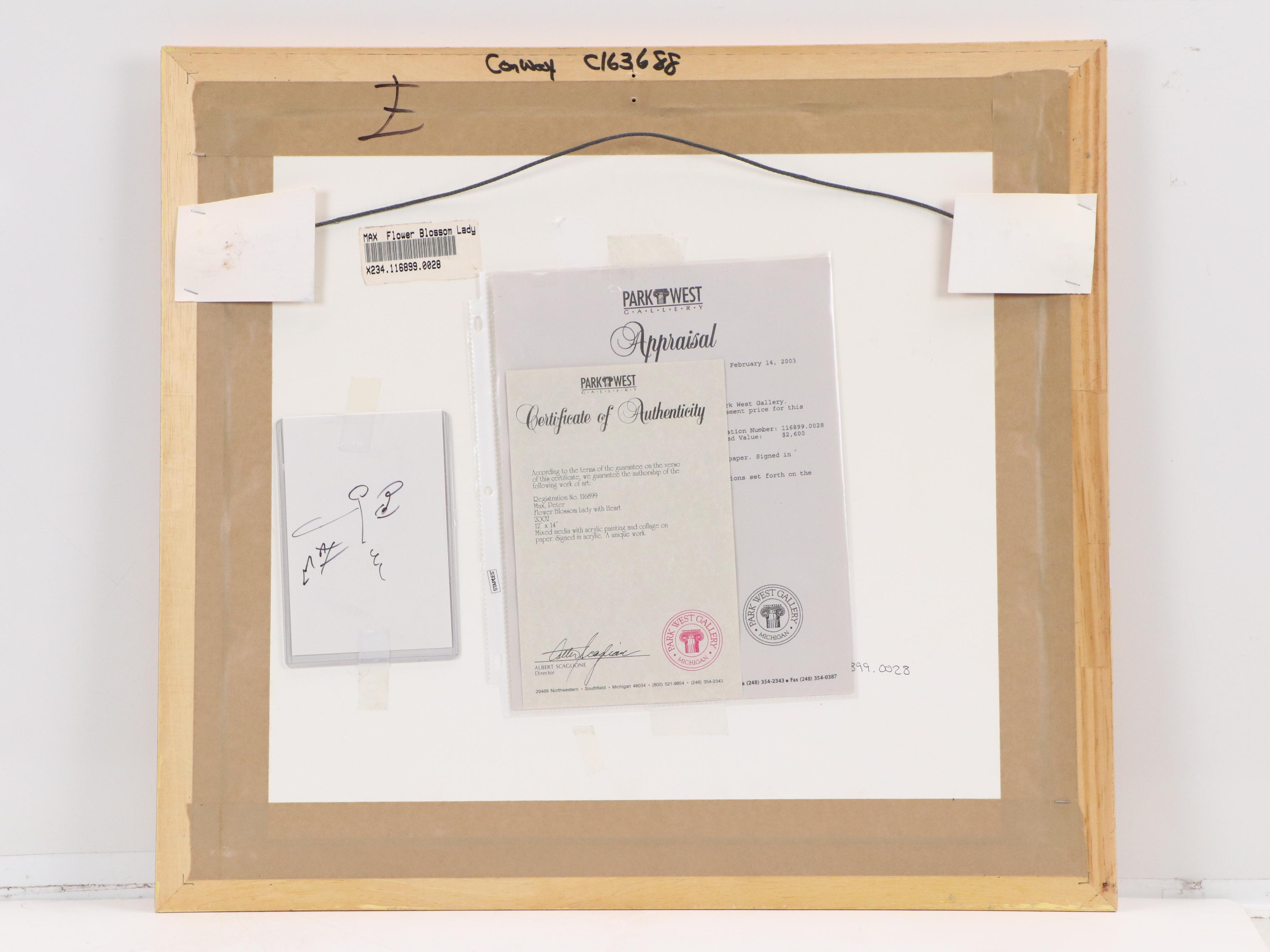 Peter Max Mixed Media Painting "Flower Blossom Lady with Heart," 2002