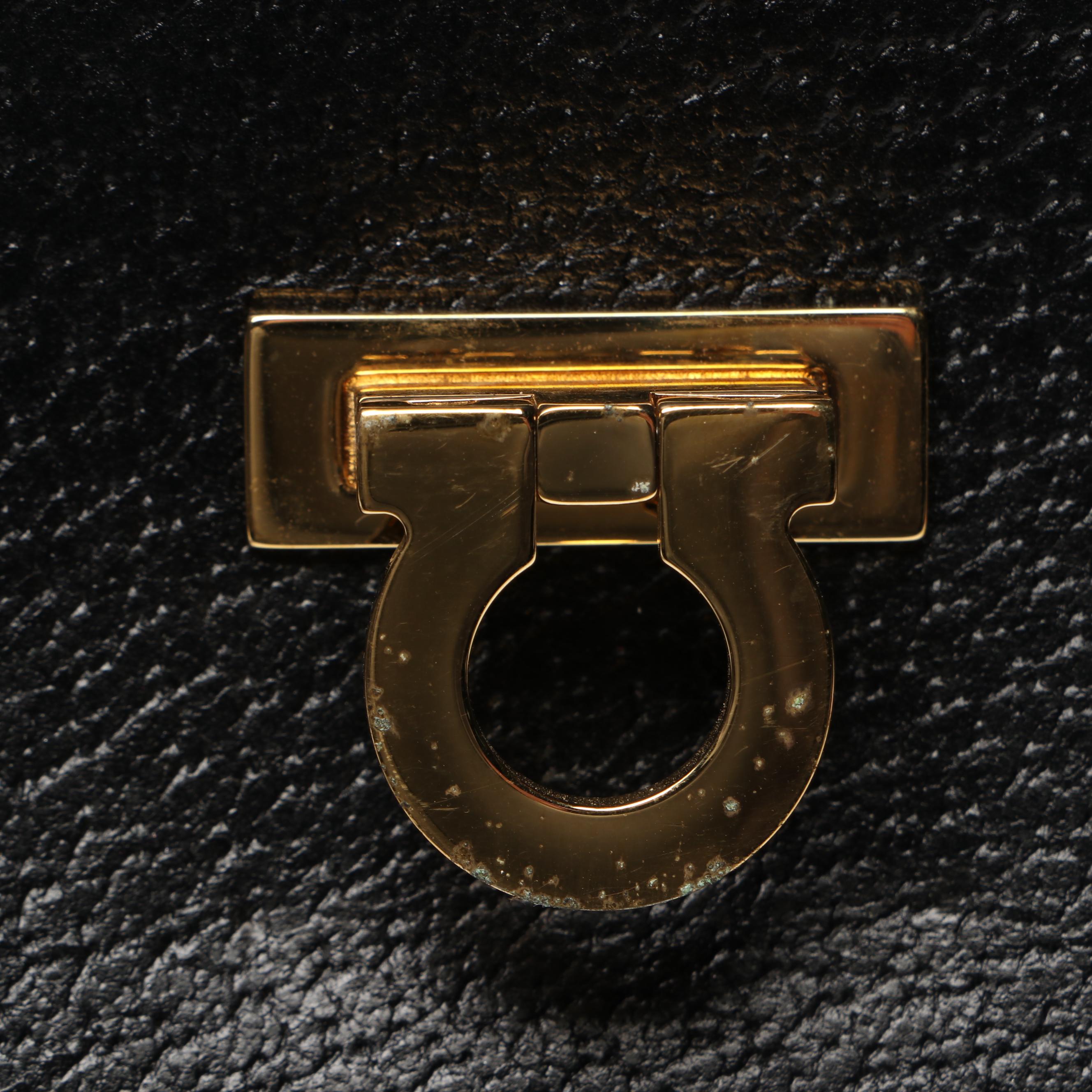 Salvatore Ferragamo Gancini Buckle Shoulder Bag in Black Leather