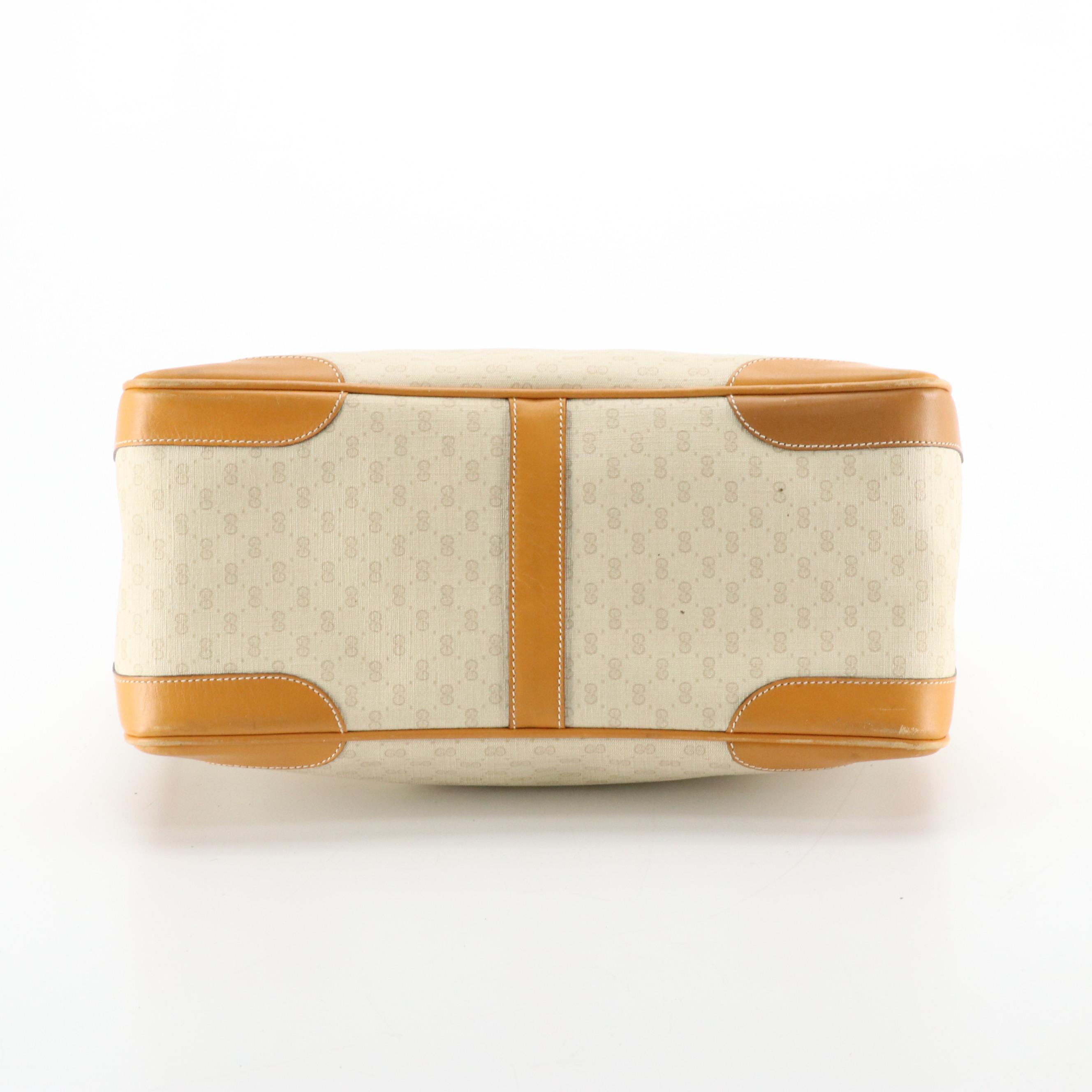 Gucci Interlocking GG Handbag in Micro GG Supreme Canvas with Tan Leather Trim