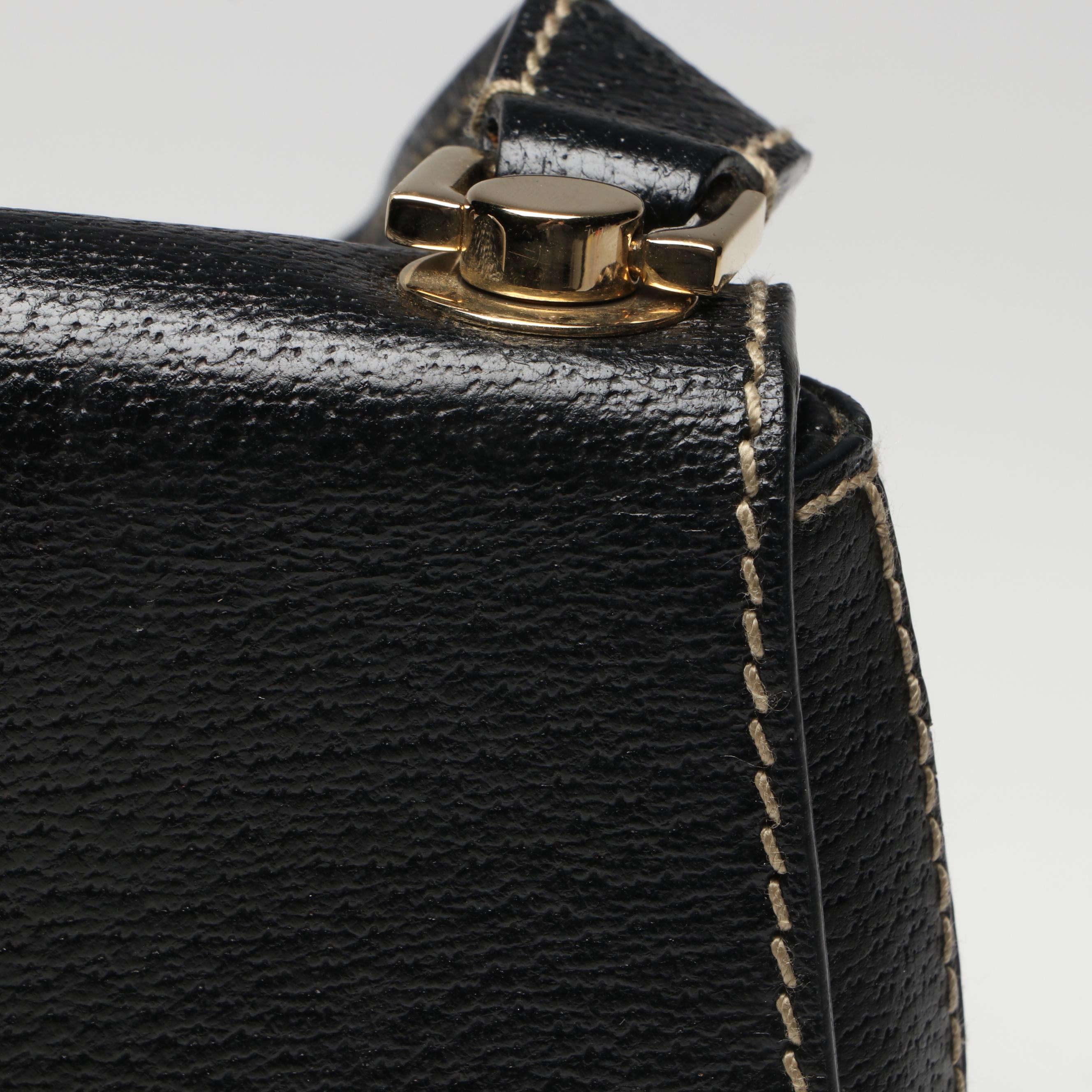Salvatore Ferragamo Gancini Buckle Shoulder Bag in Black Leather