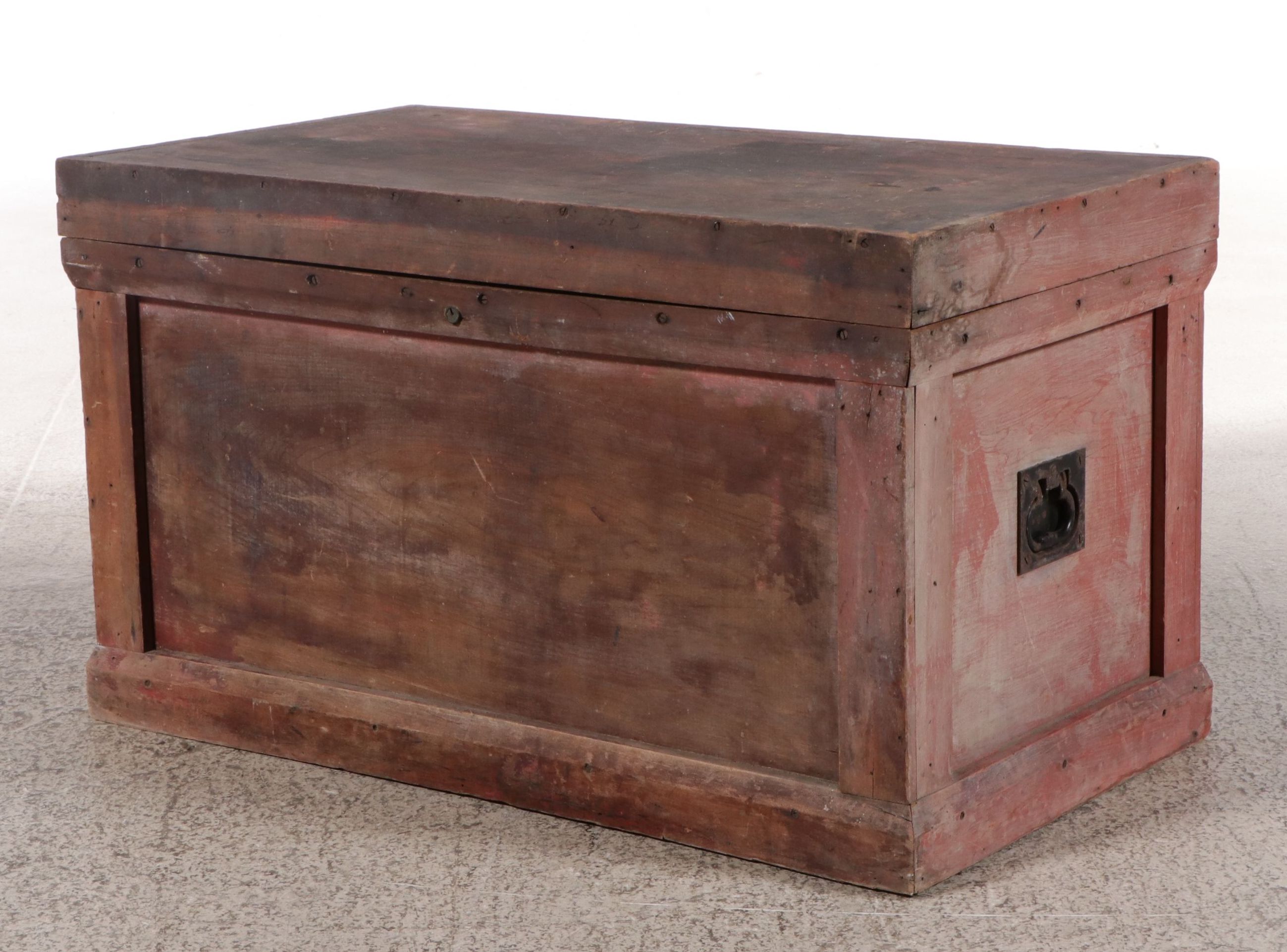 Chinese Red Painted Wooden Trunk