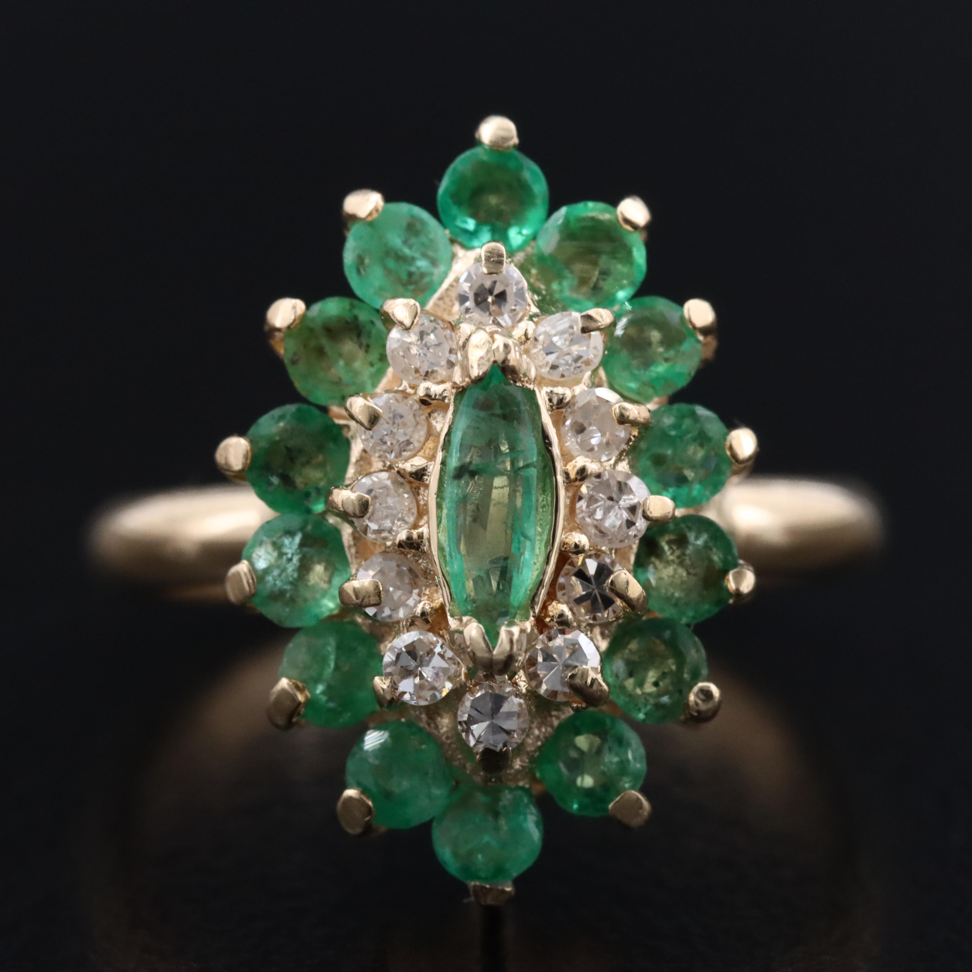 14K Emerald and Diamond Navette Ring