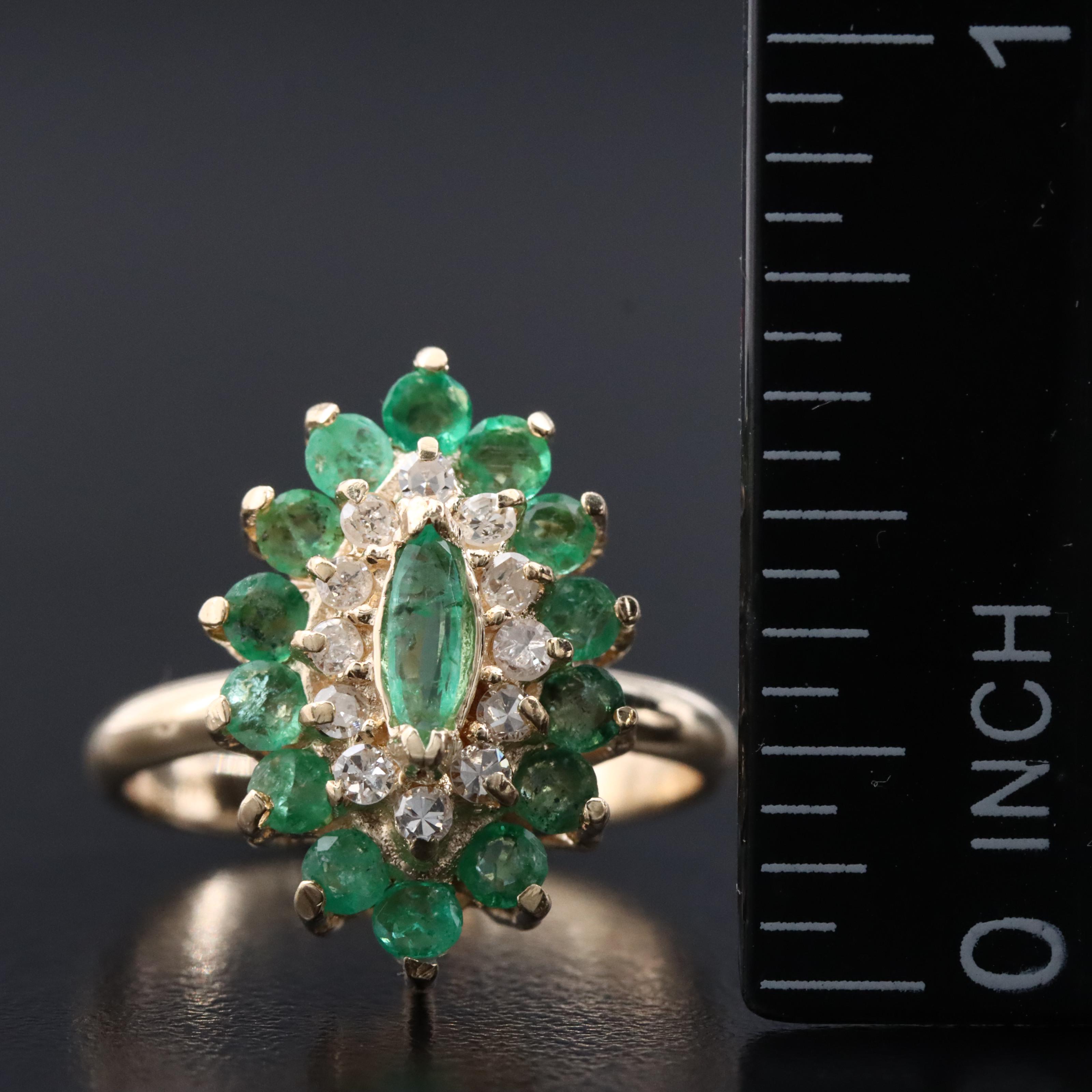 14K Emerald and Diamond Navette Ring