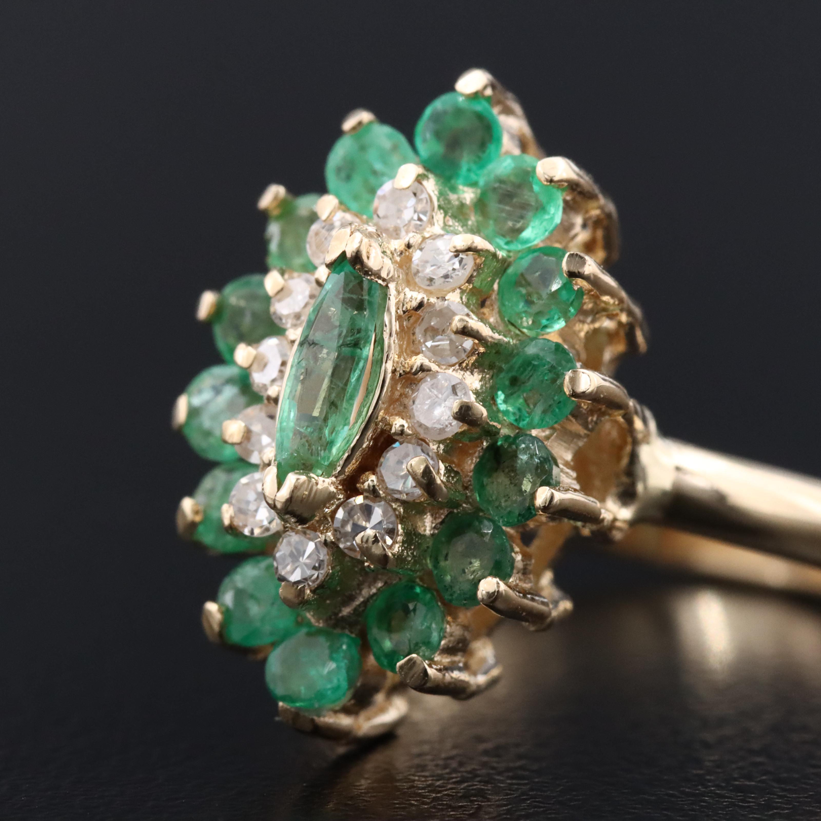 14K Emerald and Diamond Navette Ring