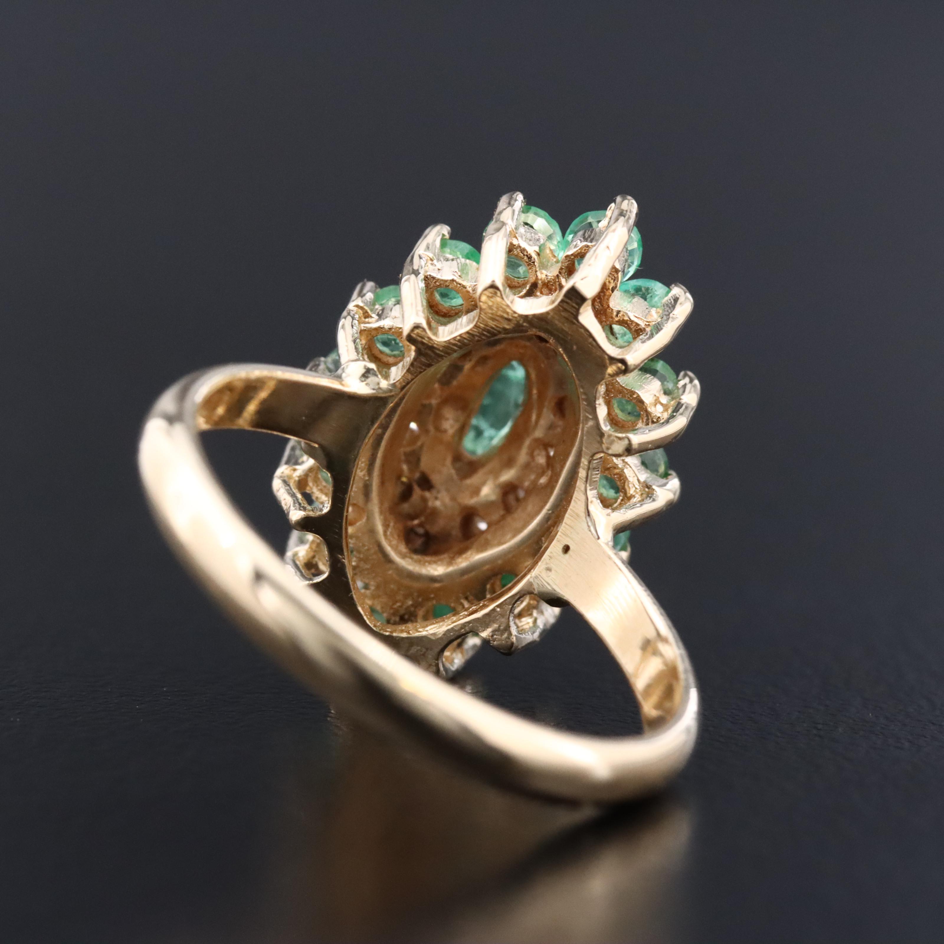 14K Emerald and Diamond Navette Ring